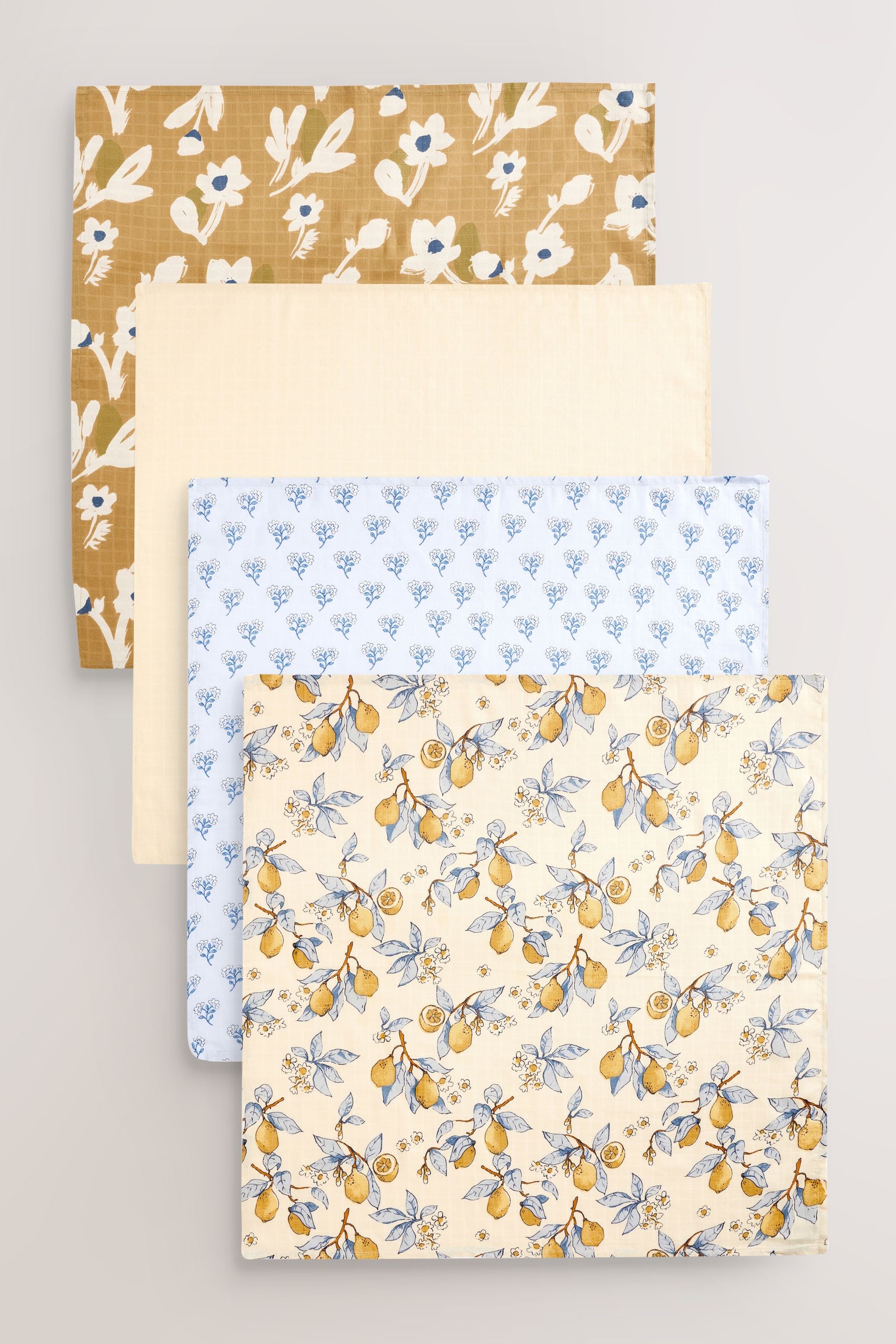 Lemon Floral Baby Muslin Cloths 4 Pack