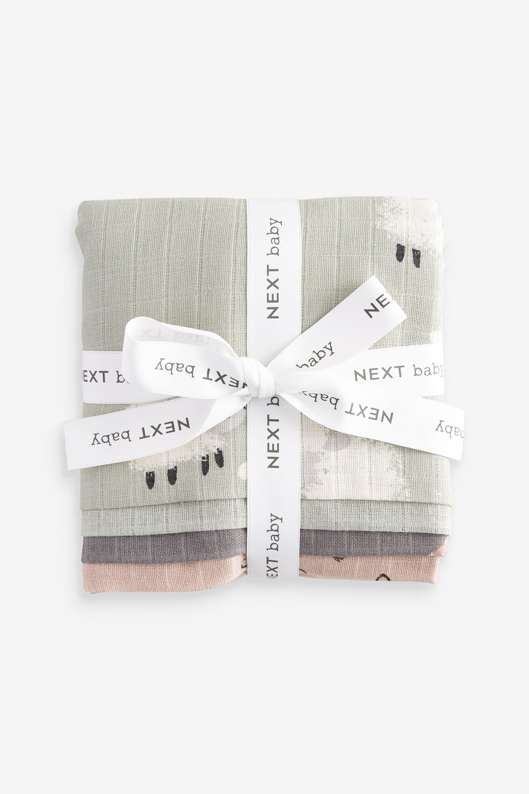 Charcoal Grey/Sage Green Sheep Baby Muslin Cloths 4 Pack