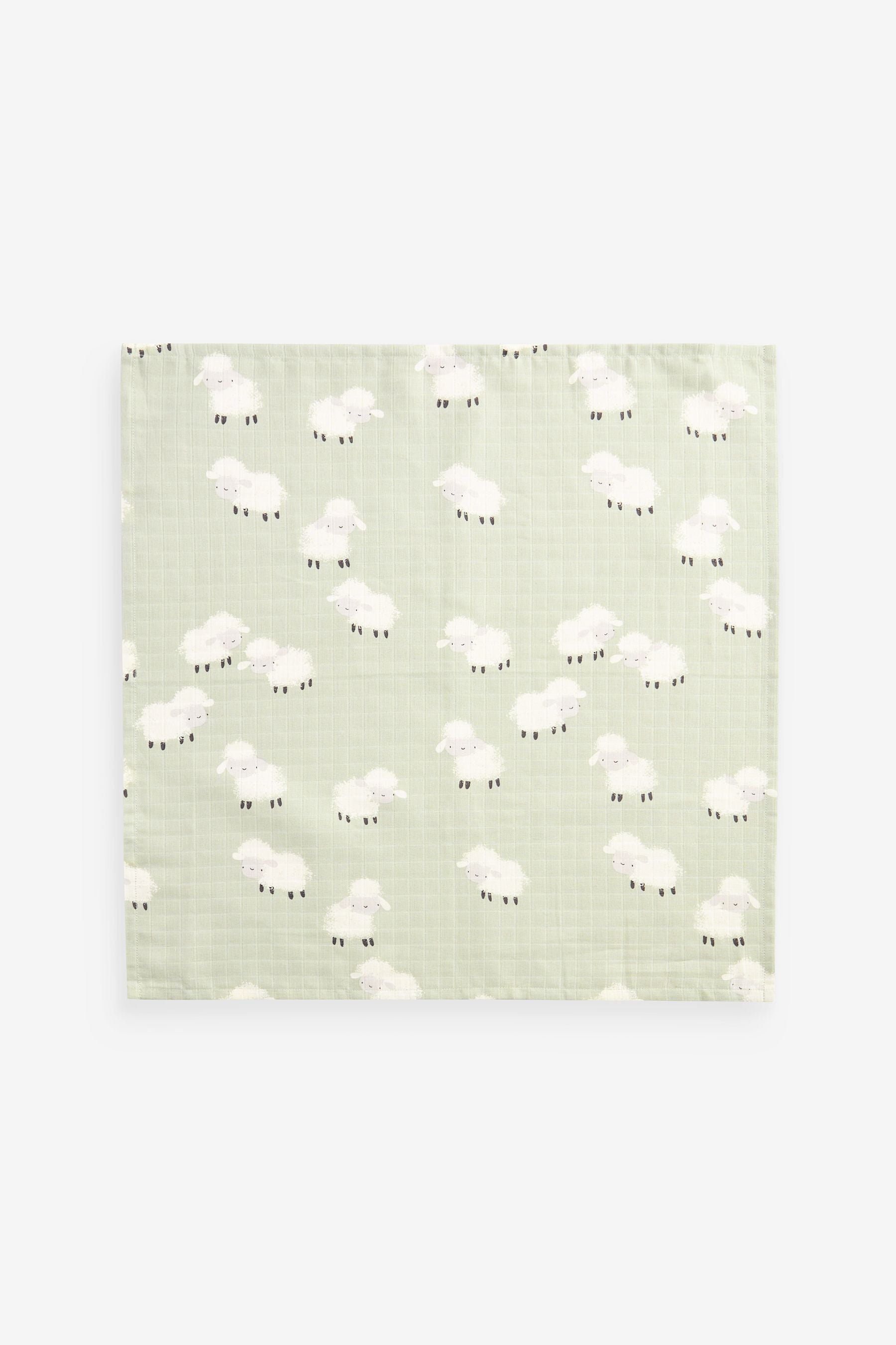 Charcoal Grey/Sage Green Sheep Baby Muslin Cloths 4 Pack