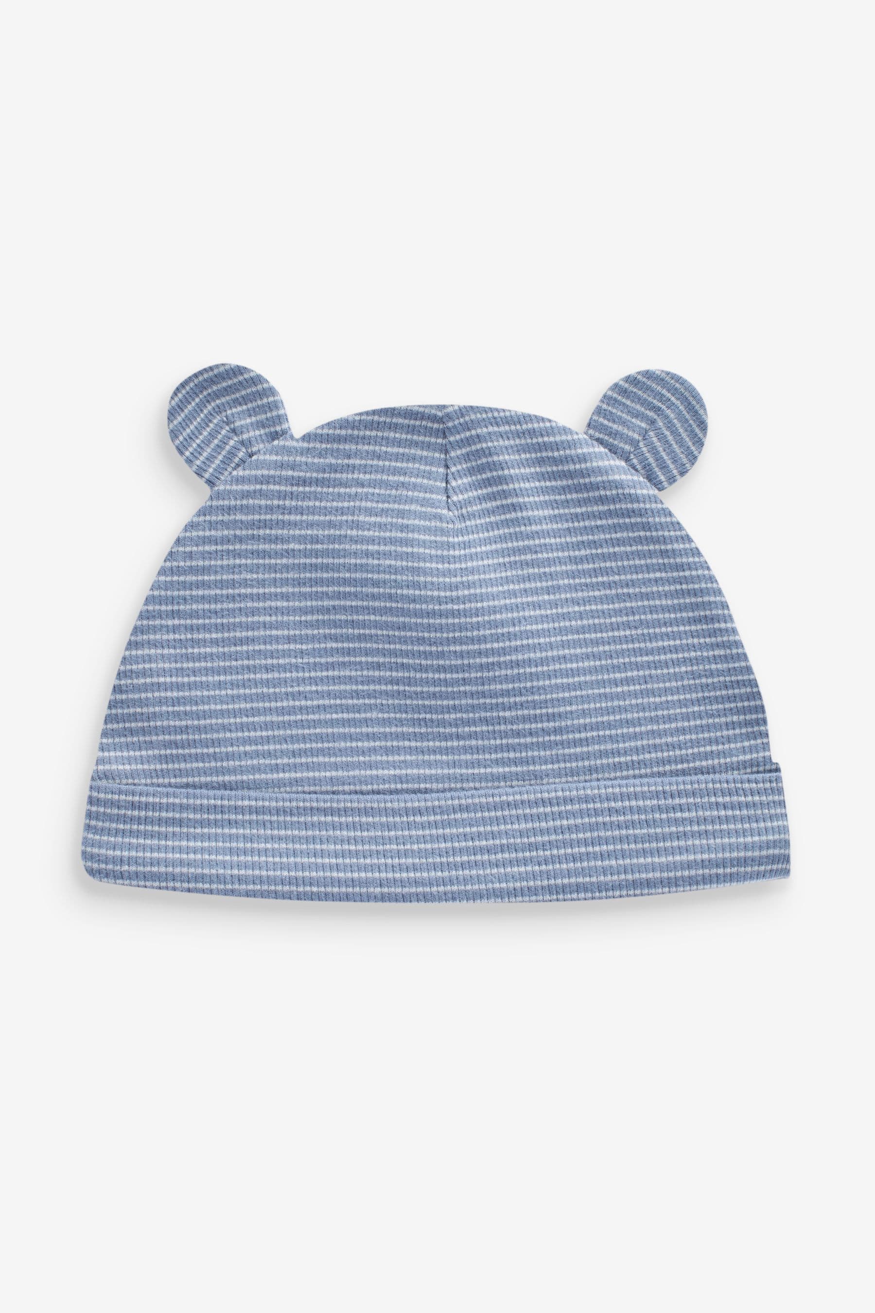 Blue Stripe 3 Pack Baby Bear Ear Beanie Hats (0mths-2yrs)