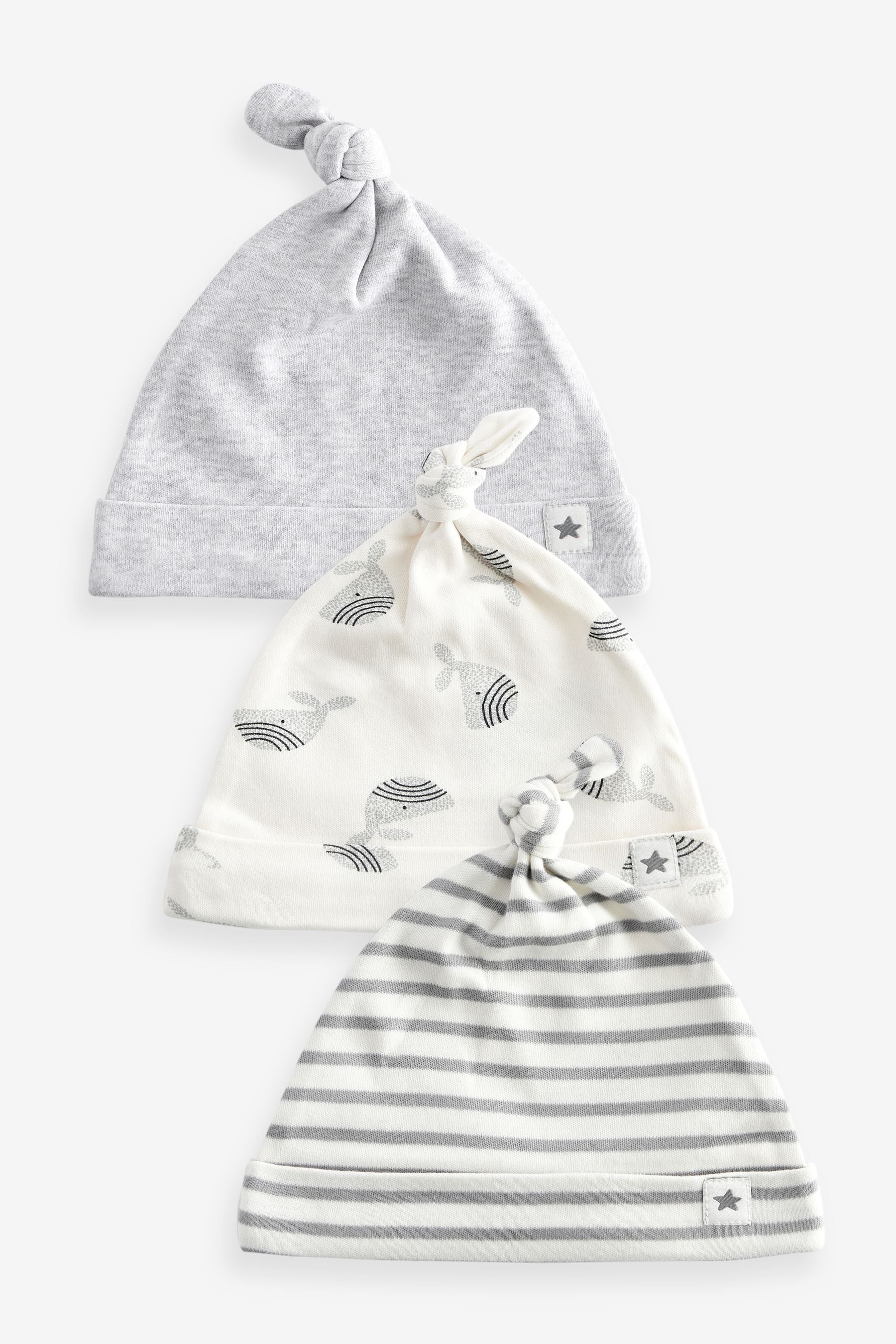 Grey Whale Baby Tie Top Hats 3 Pack (0-18mths)