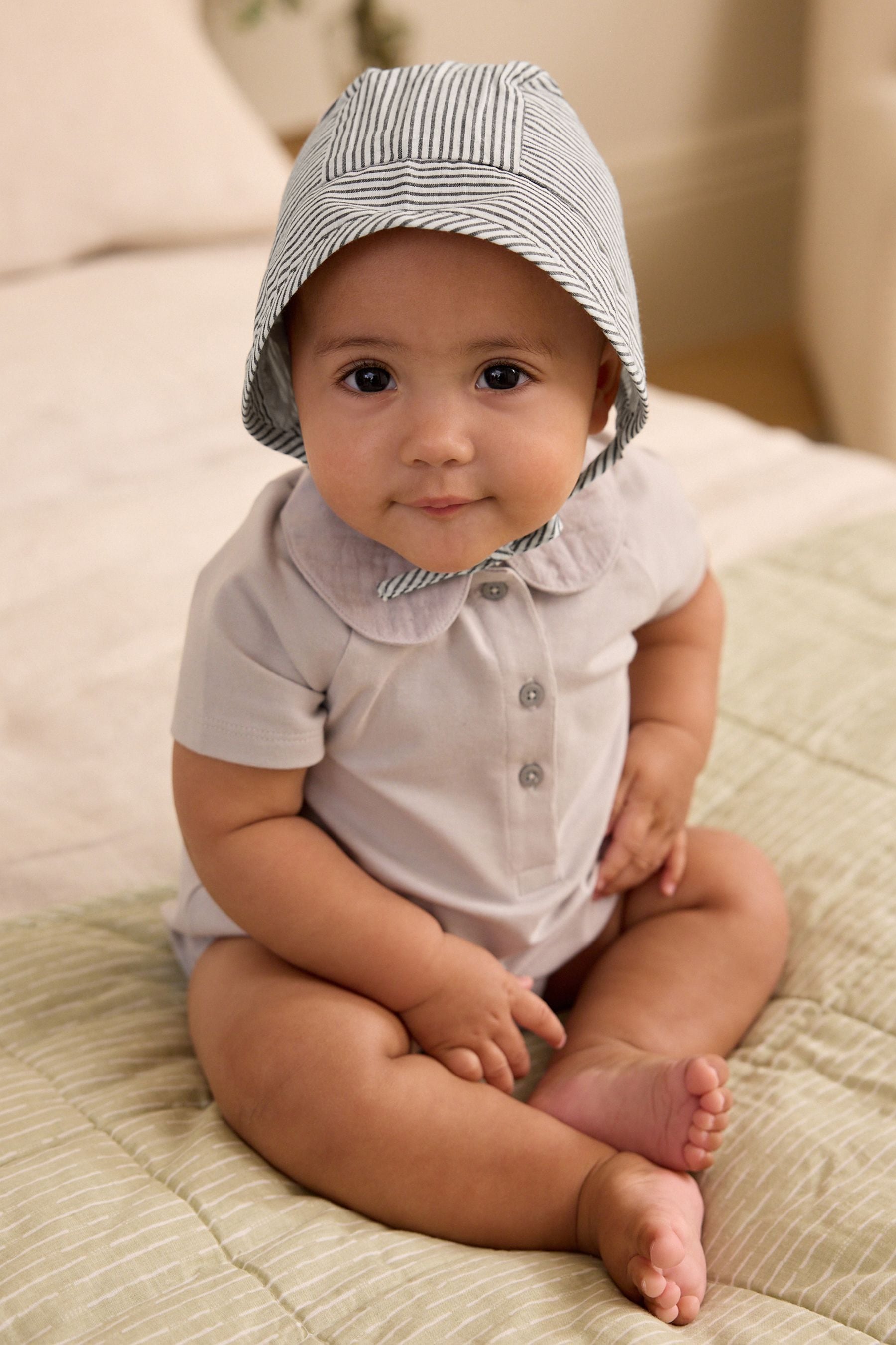 Blue Stripe Baby Bonnet (0-12mths)