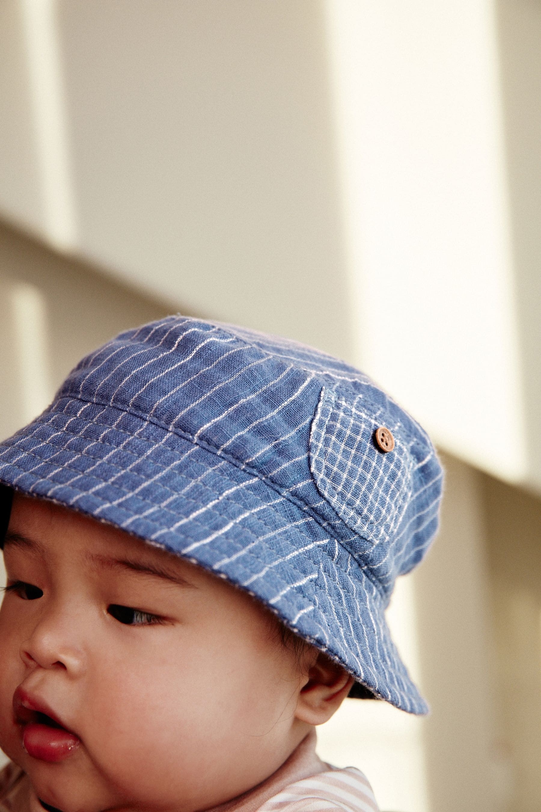 Blue Denim Stripe Baby Bucket Hat (0mths-2yrs)