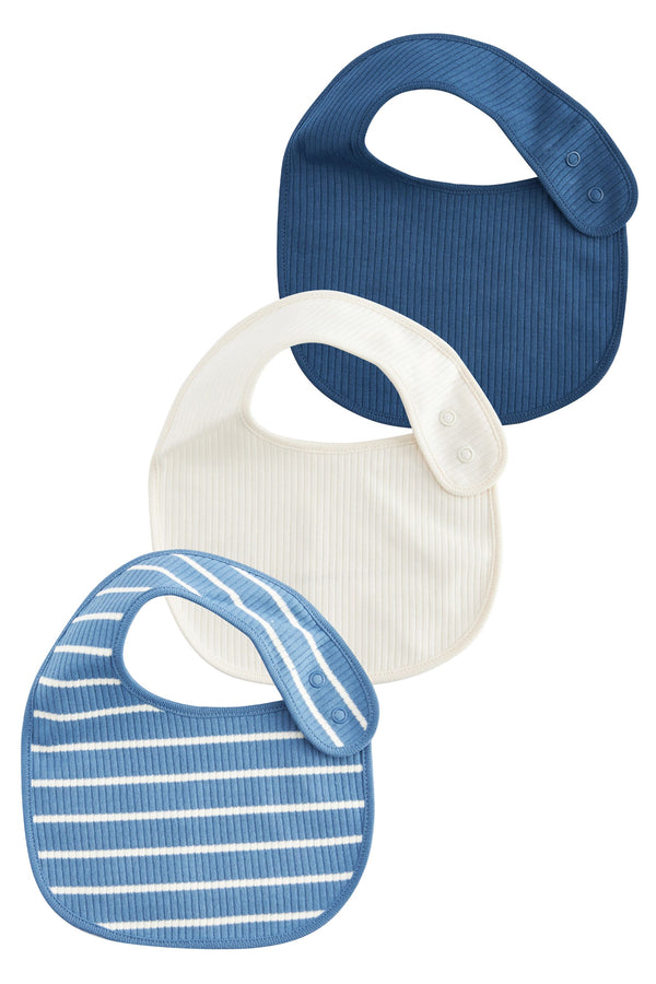 Blue/Cream Baby 100% Cotton Bibs 3 Pack