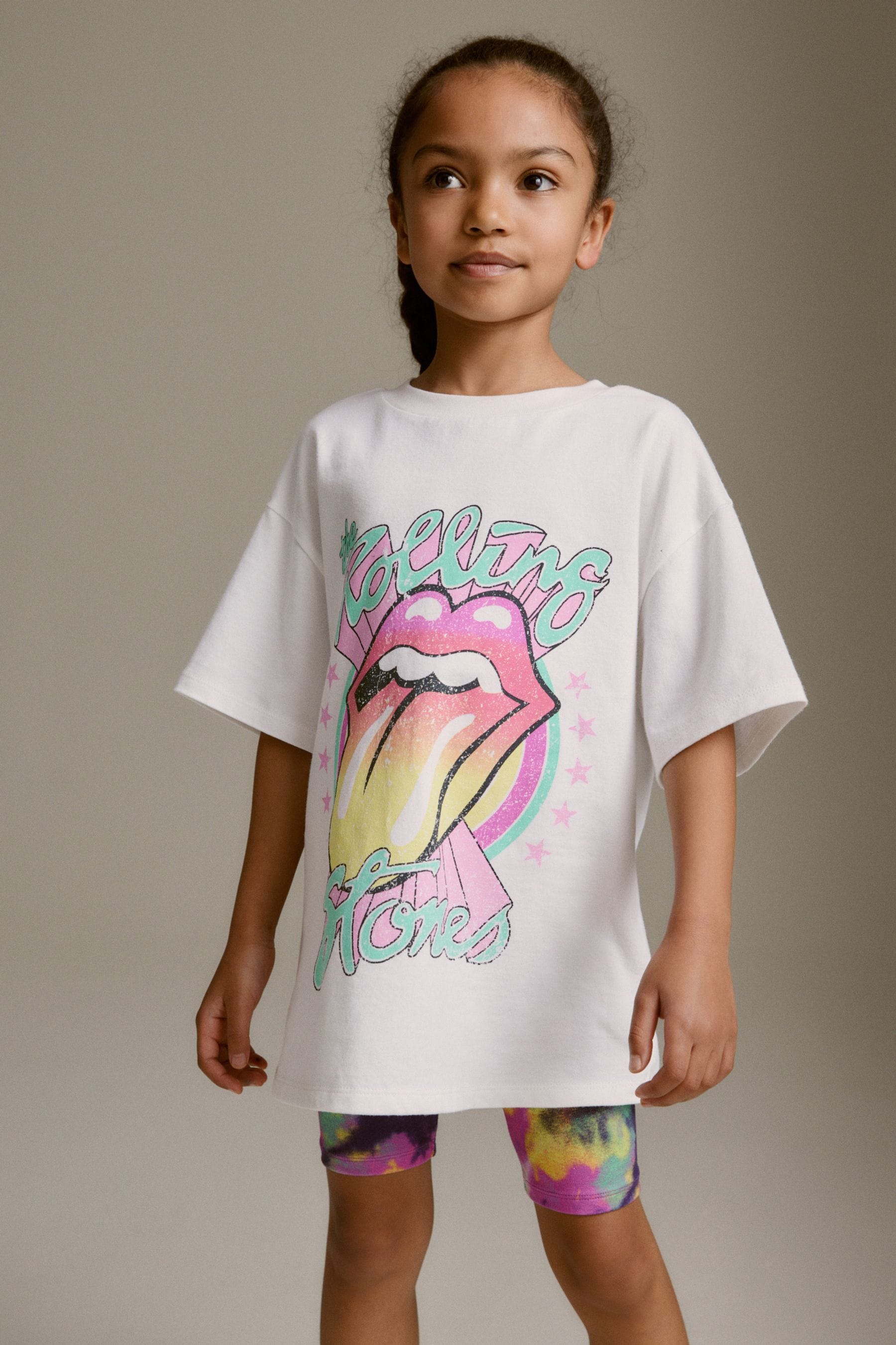 White/Pink Oversized Rolling Stones T-Shirt and Short Set (3-16yrs)