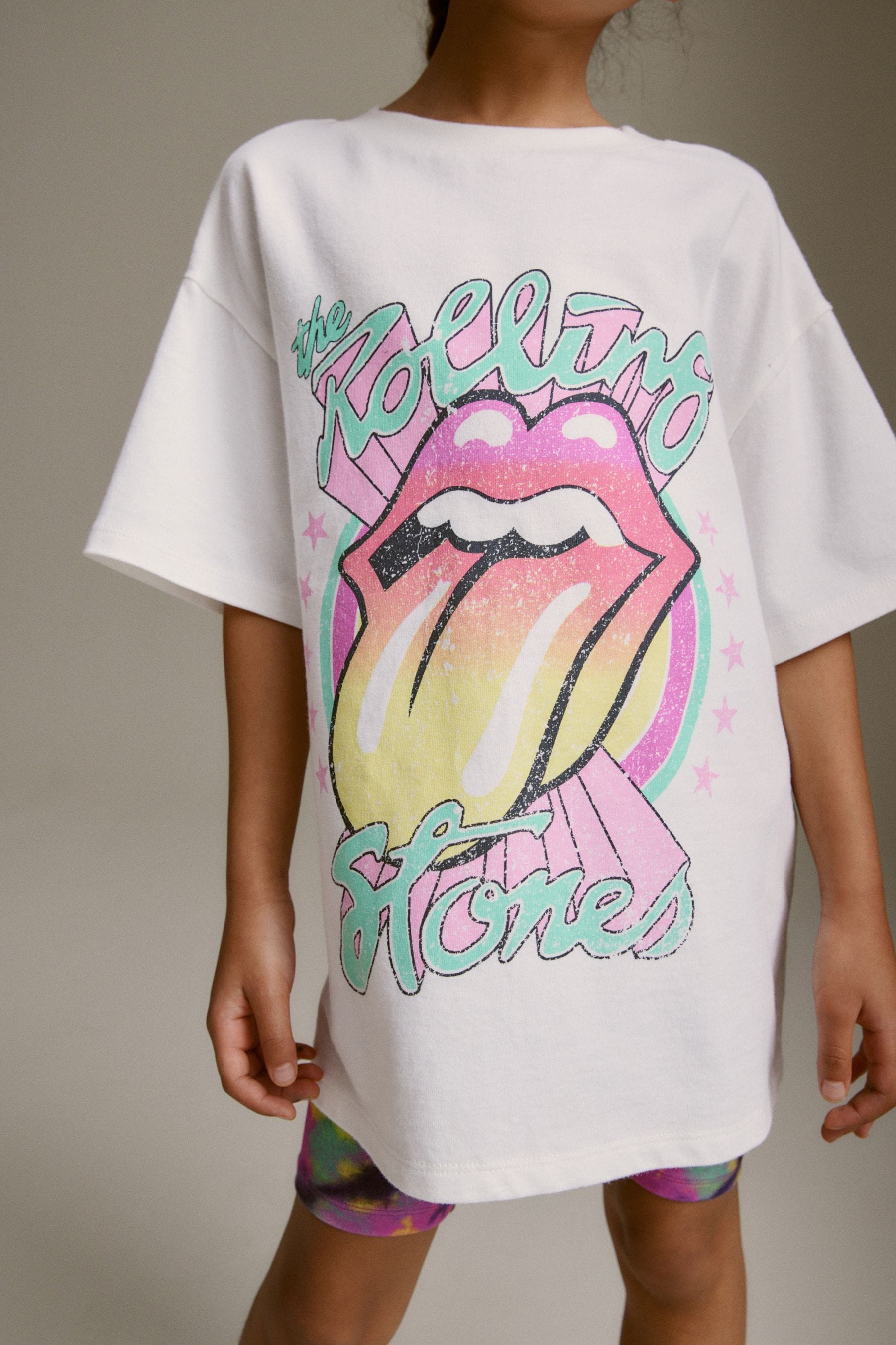 White/Pink Oversized Rolling Stones T-Shirt and Short Set (3-16yrs)