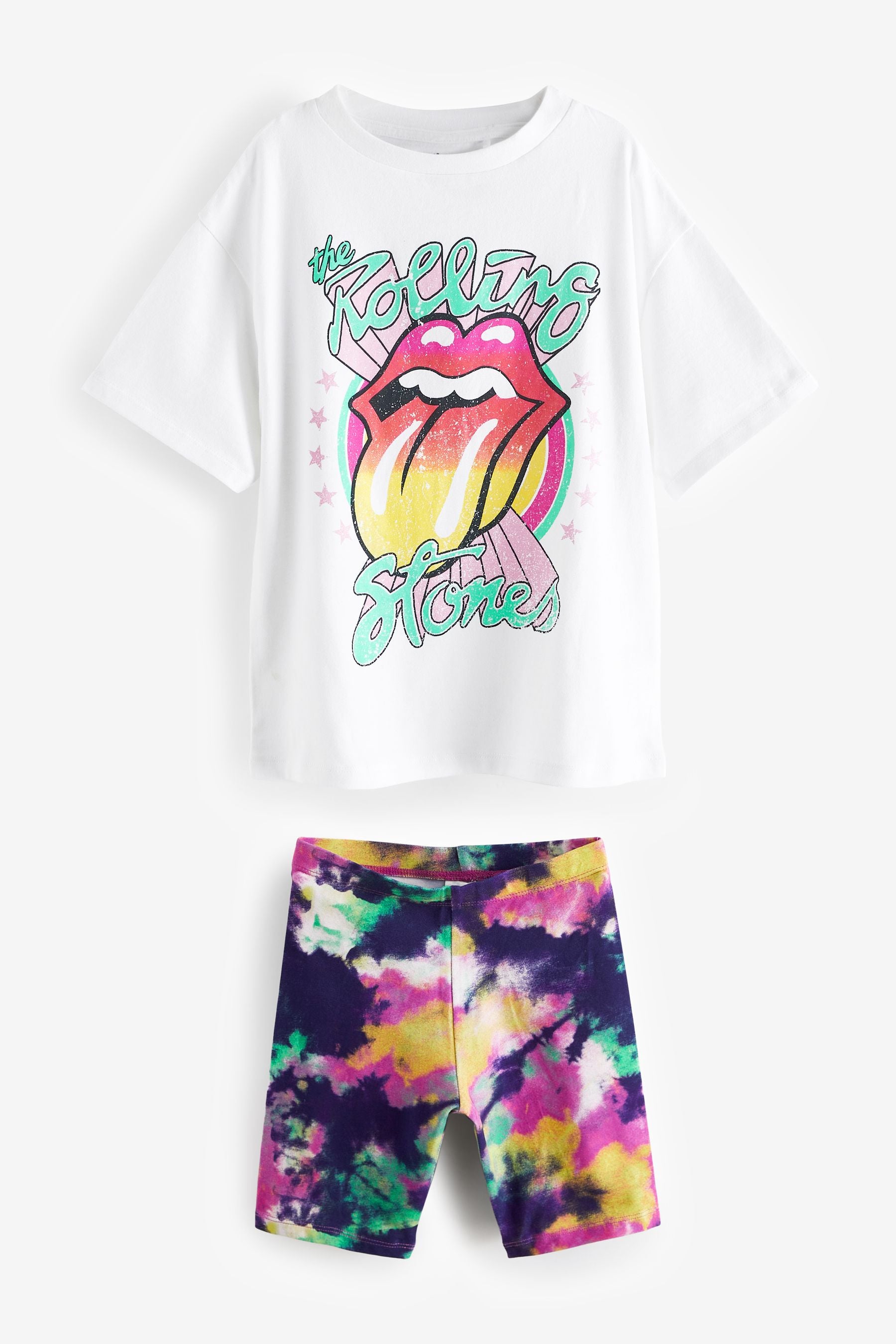 White/Pink Oversized Rolling Stones T-Shirt and Short Set (3-16yrs)