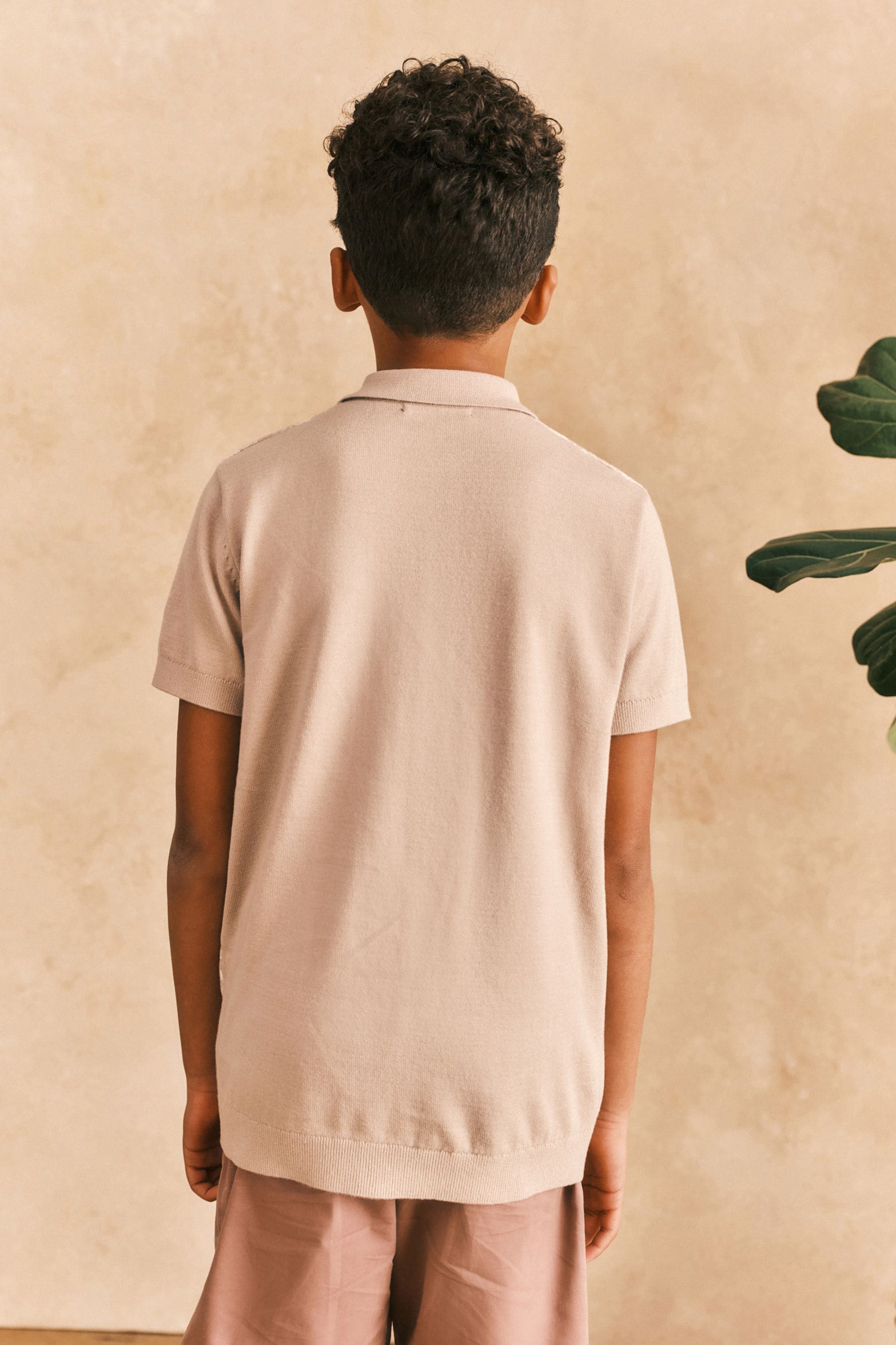 Neutral Print Short Sleeve Zip Neck Polo Shirt (3-16yrs)