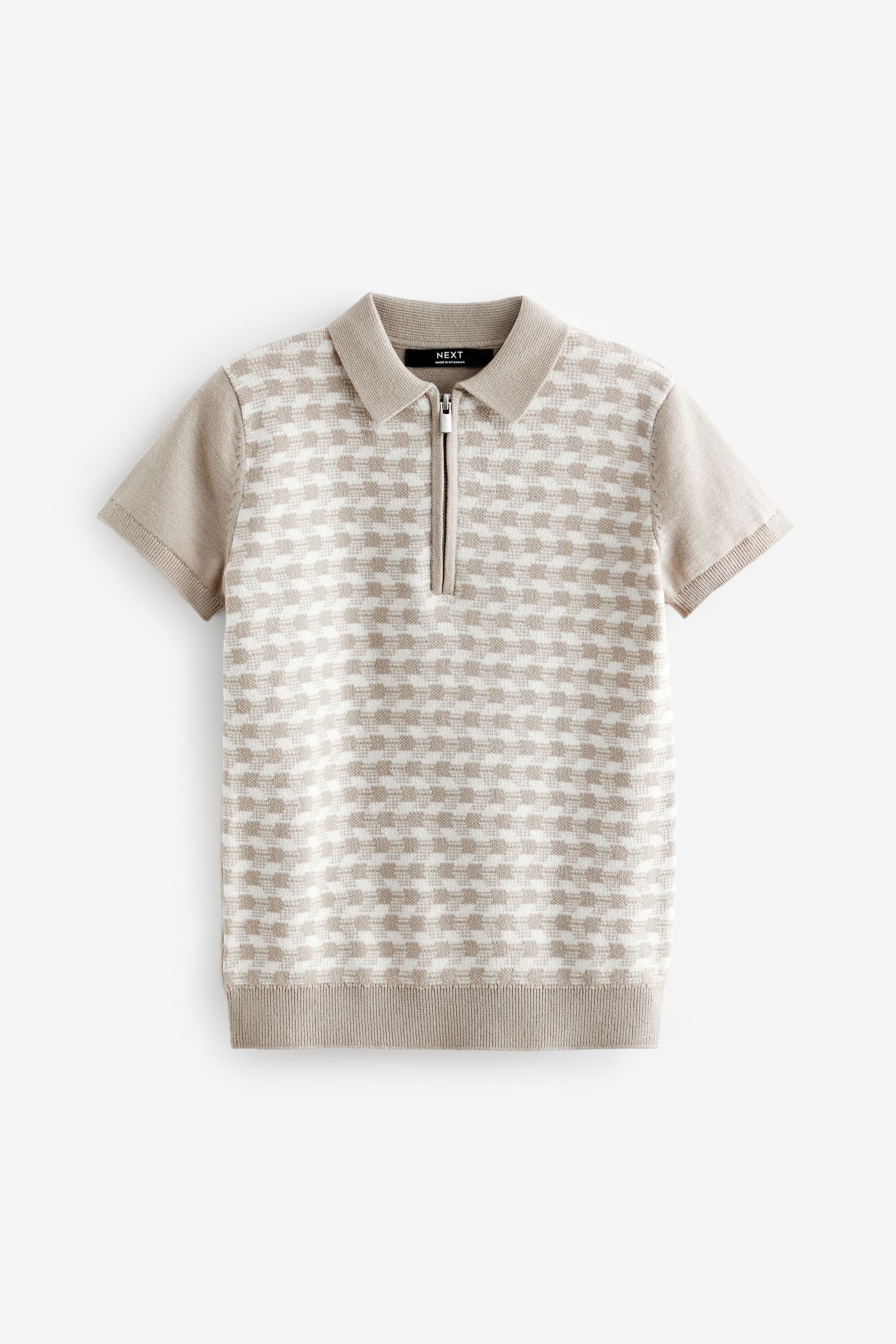 Neutral Print 100% Cotton Short Sleeve Zip Neck Polo Shirt (3-16yrs)