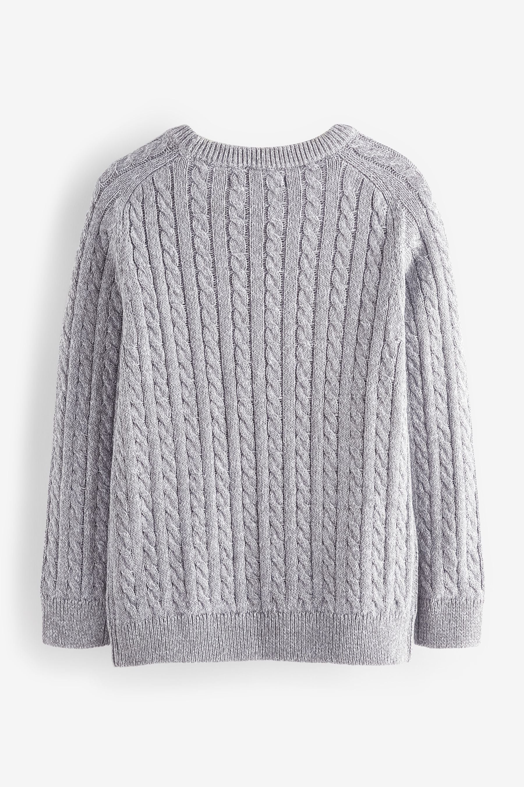 Grey Knitted Cable Crew Neck Jumper (3-16yrs)