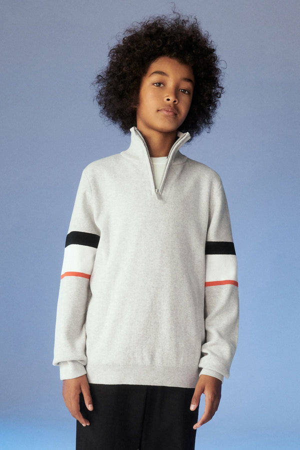 Grey Knitted Zip Neck Jumper (3-16yrs)