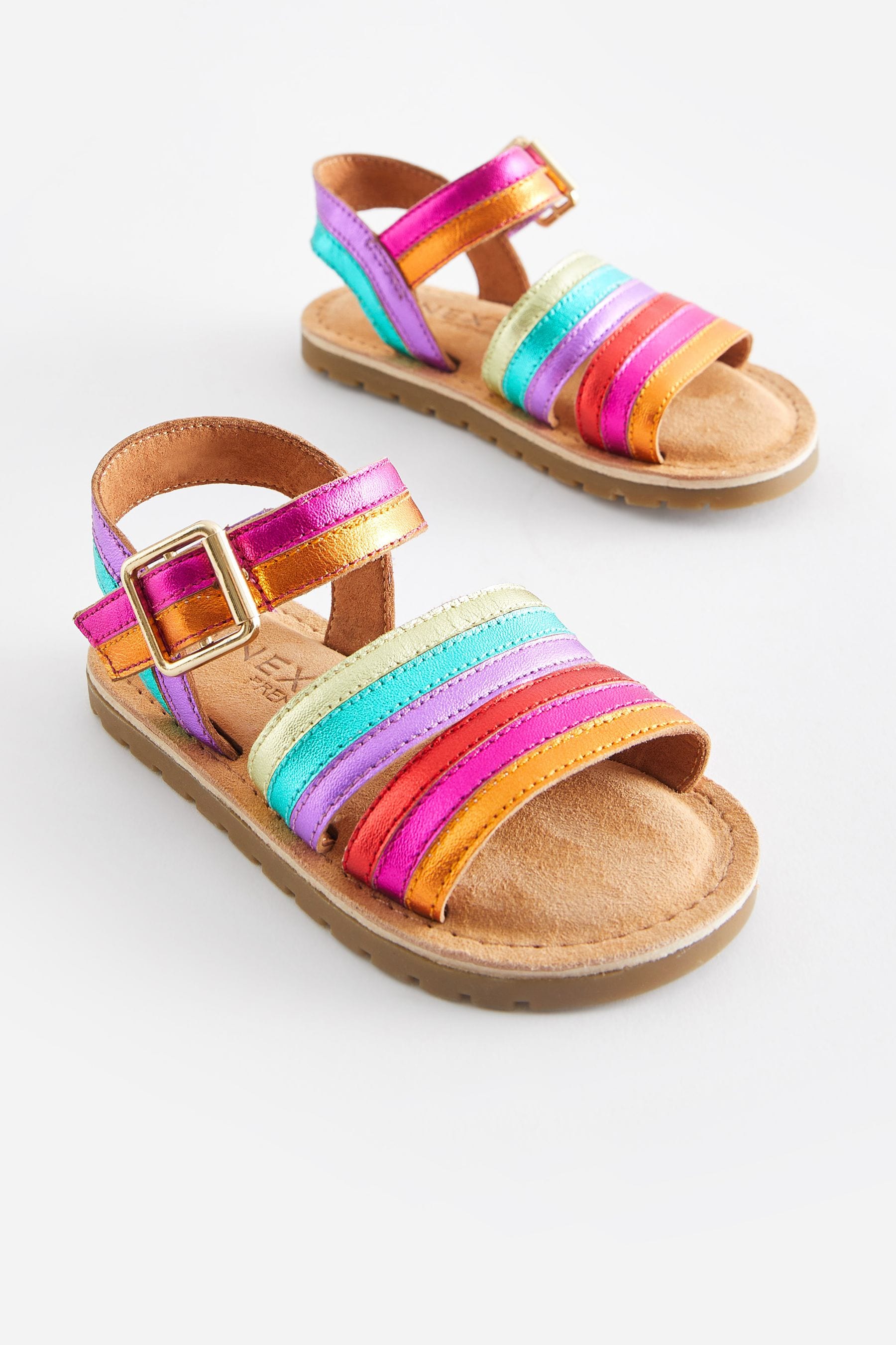 Rainbow Standard Fit (F) Leather Stripe Sandals