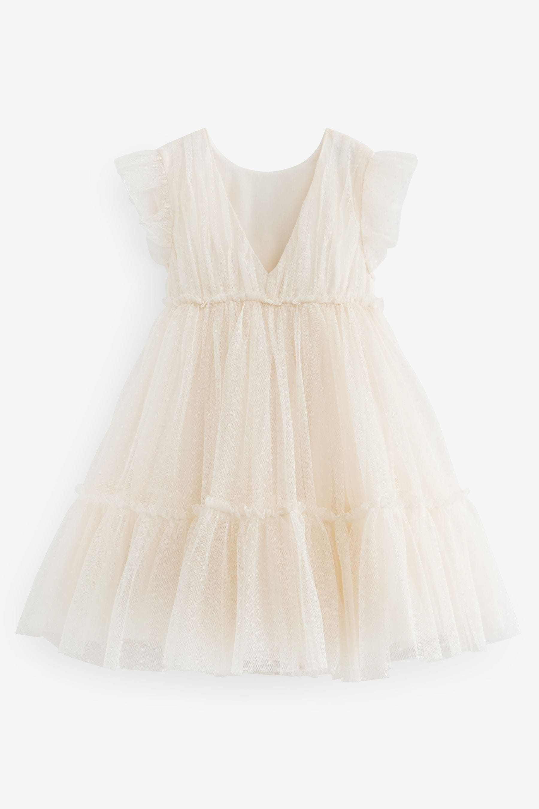 Ecru White 3D Flower Mesh Flower Girl Dress (3-16yrs)