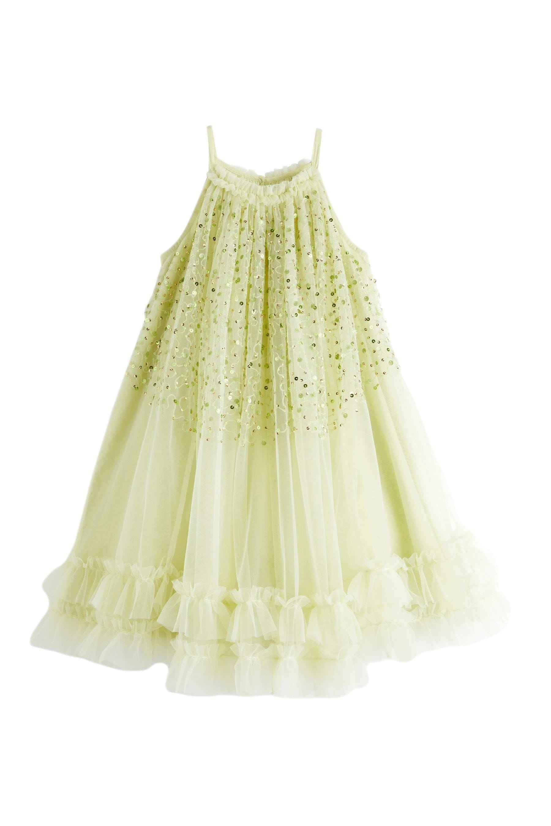 Matcha Green Sequin Mesh Trapeze Occasion Dress (3-16yrs)