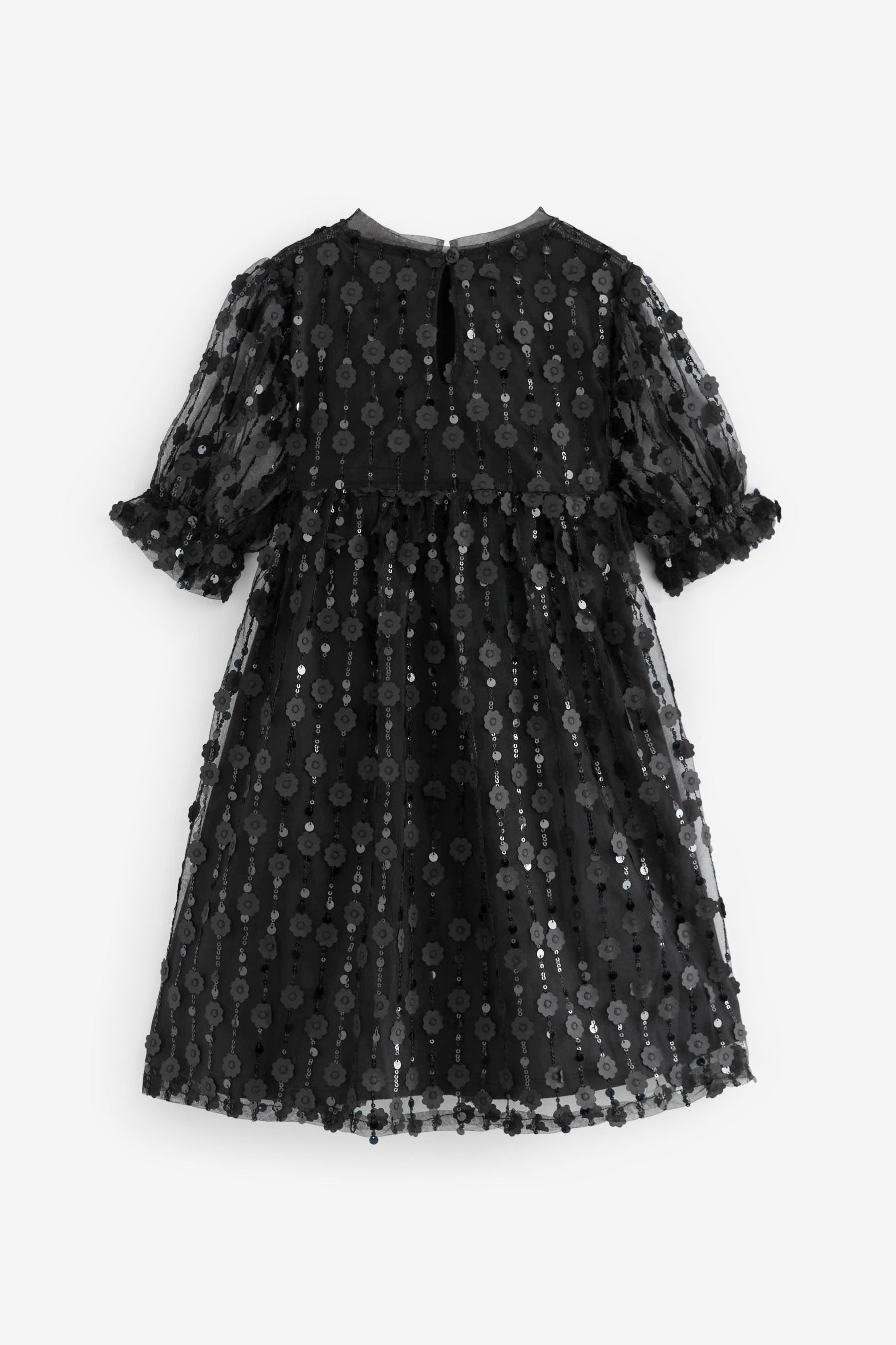 Black Sequin Mesh Flower Party Dress (3-16yrs)