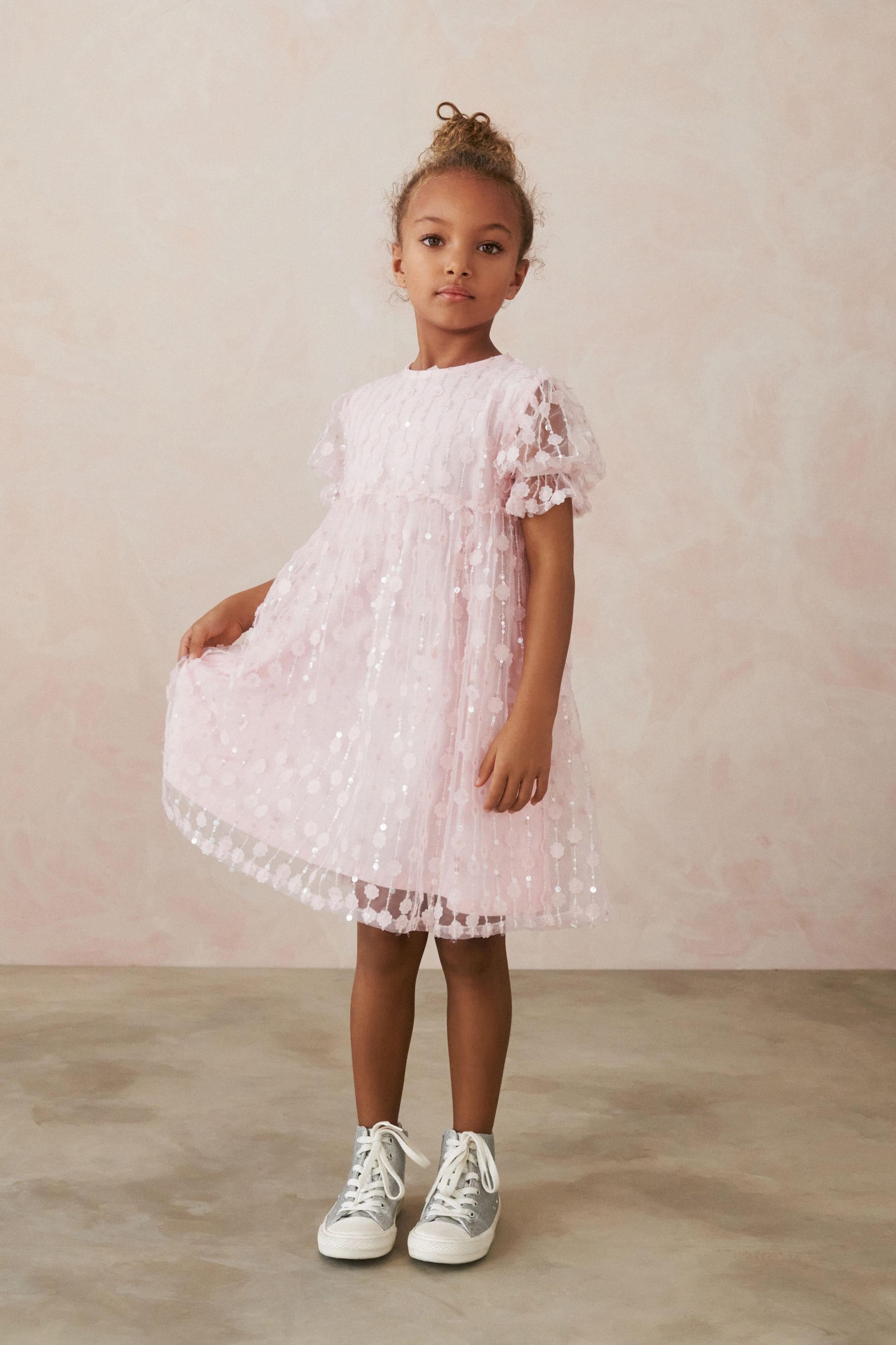 Pink Sequin Mesh Flower Party Dress (3-16yrs)