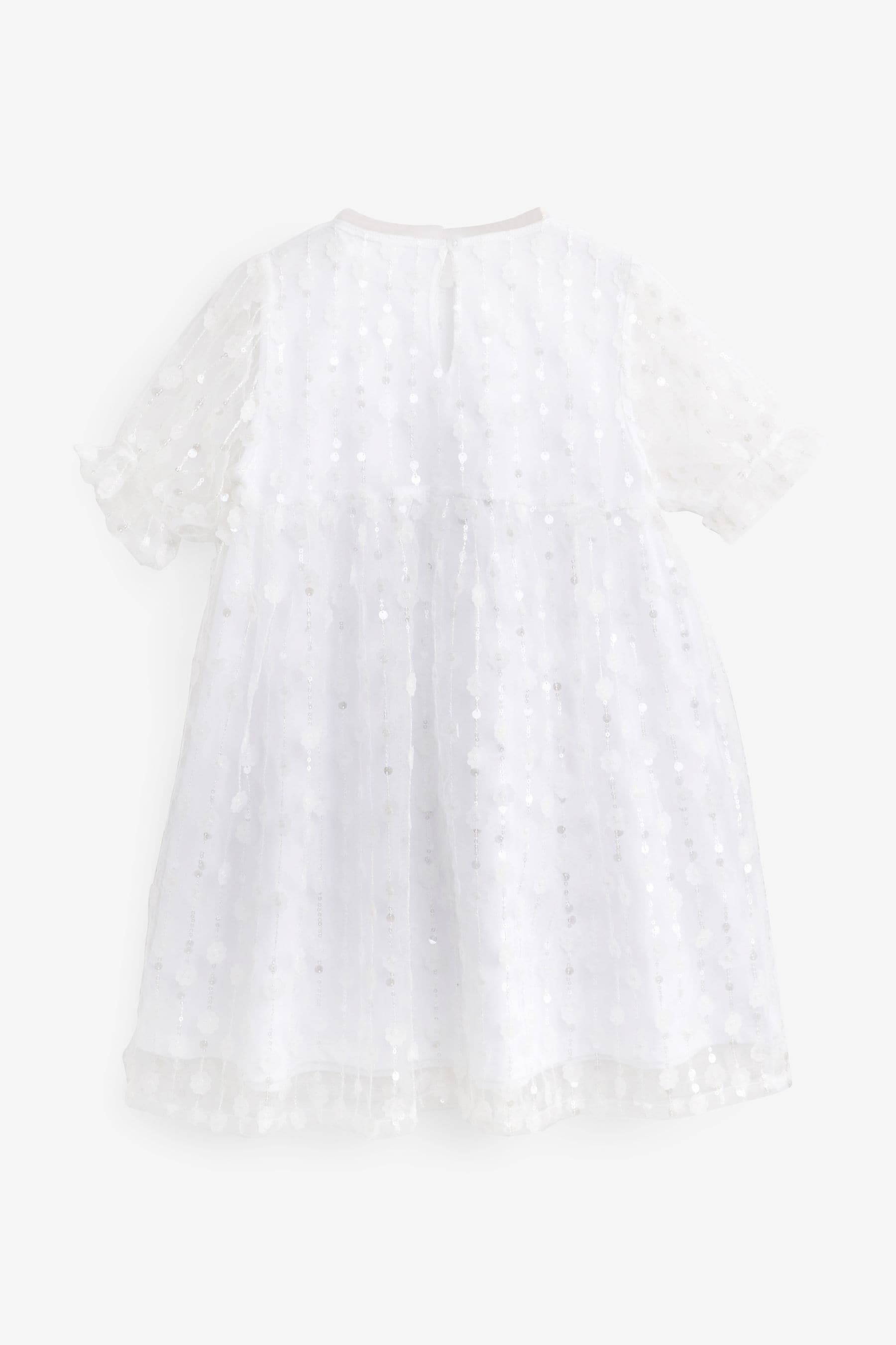 White Sequin Mesh Flower Party Dress (3-16yrs)