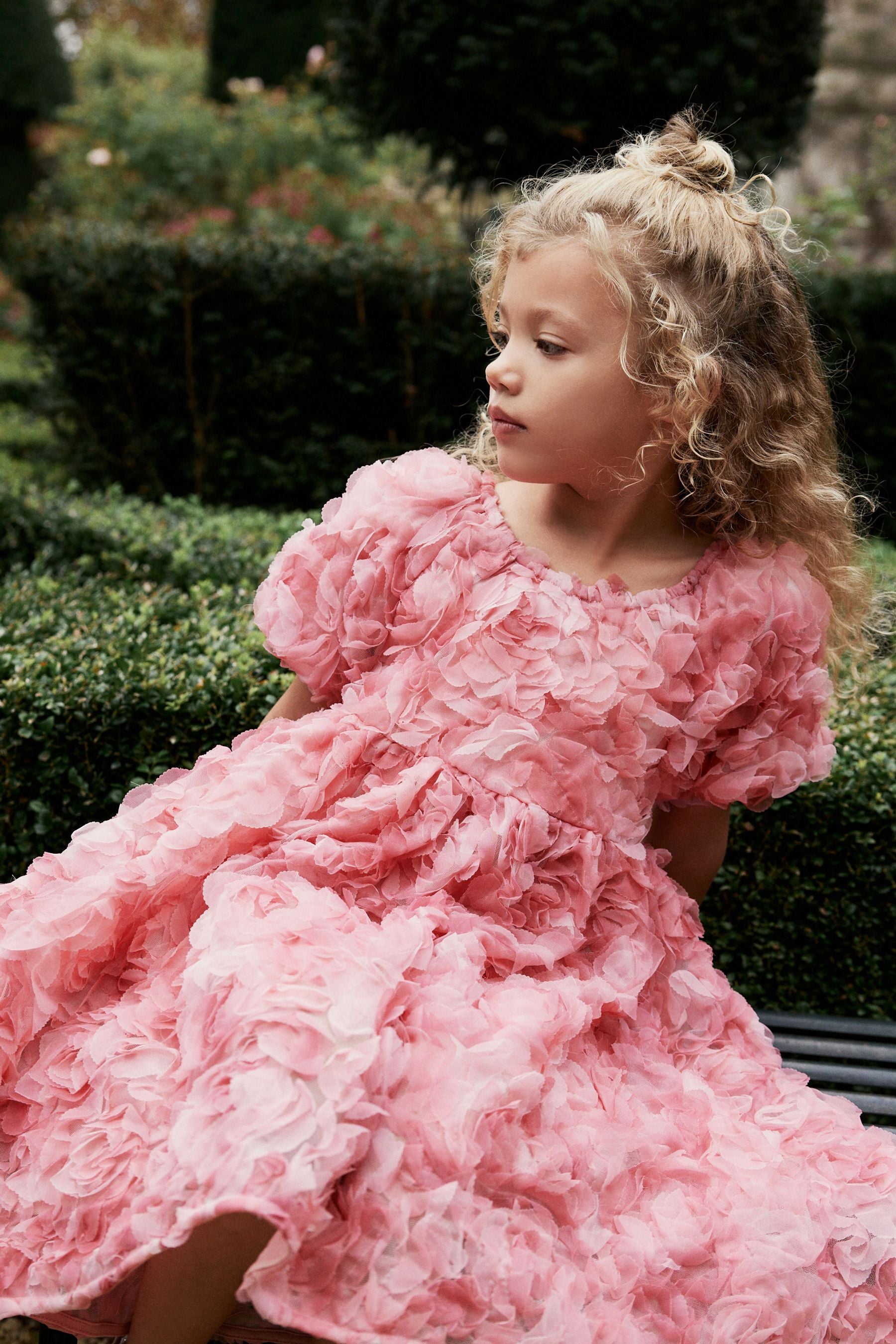 Pink Rose 3D Floral Print Occasion Dress (3-16yrs)