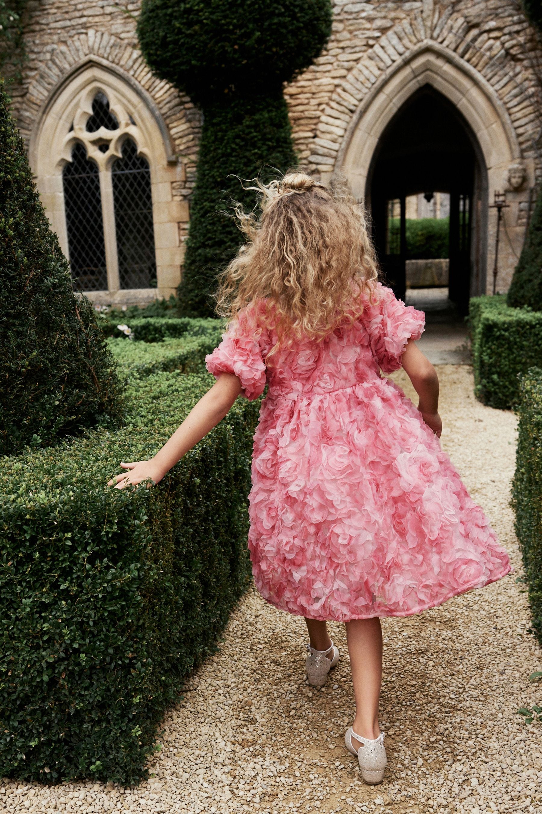 Pink Rose 3D Floral Print Occasion Dress (3-16yrs)