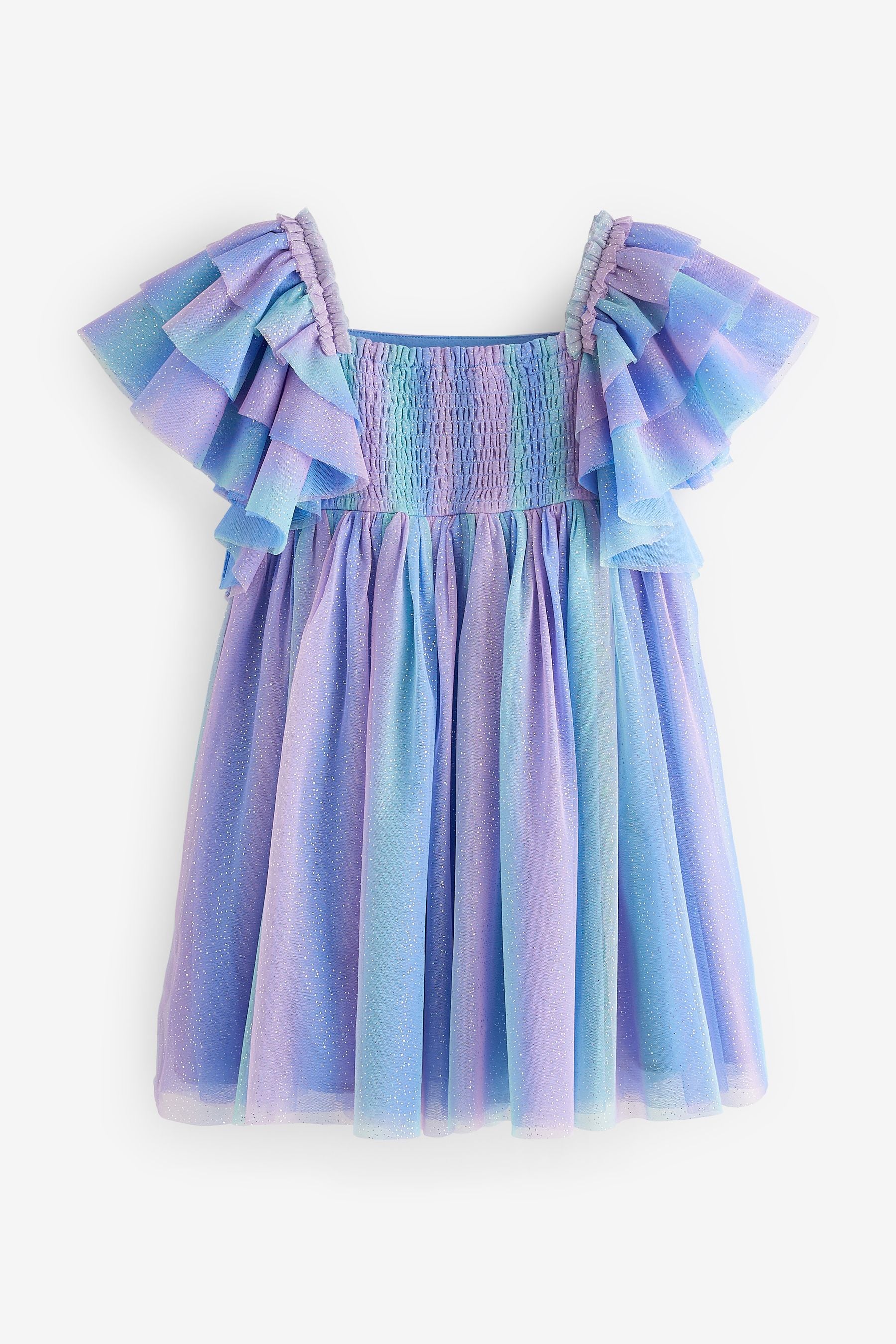 Purple/Blue Sparkle Frill Sleeve Mesh Party Dress (3-16yrs)