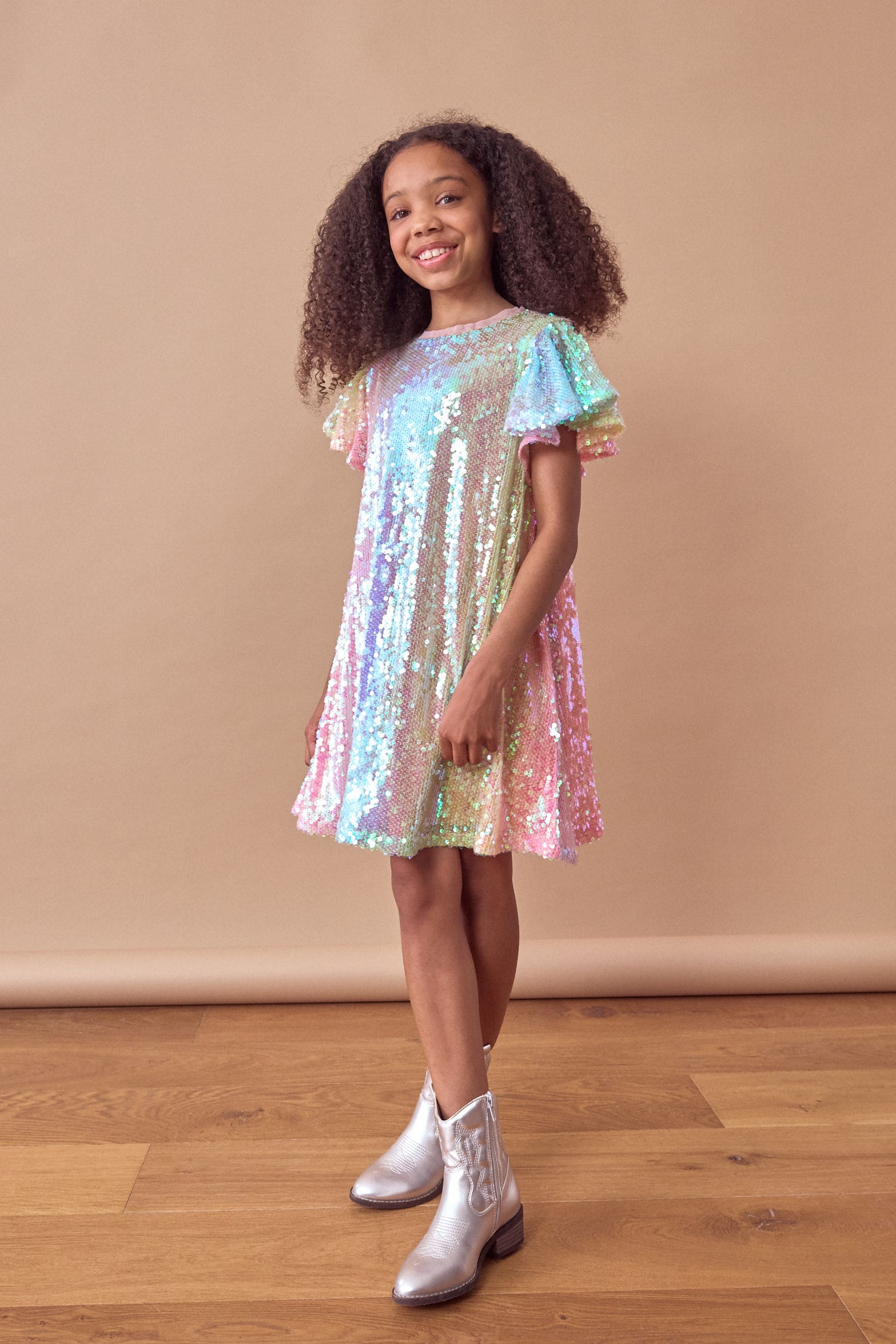 Pink/Blue/Green Rainbow Sequin Sparkle Party Dress (3-16yrs)