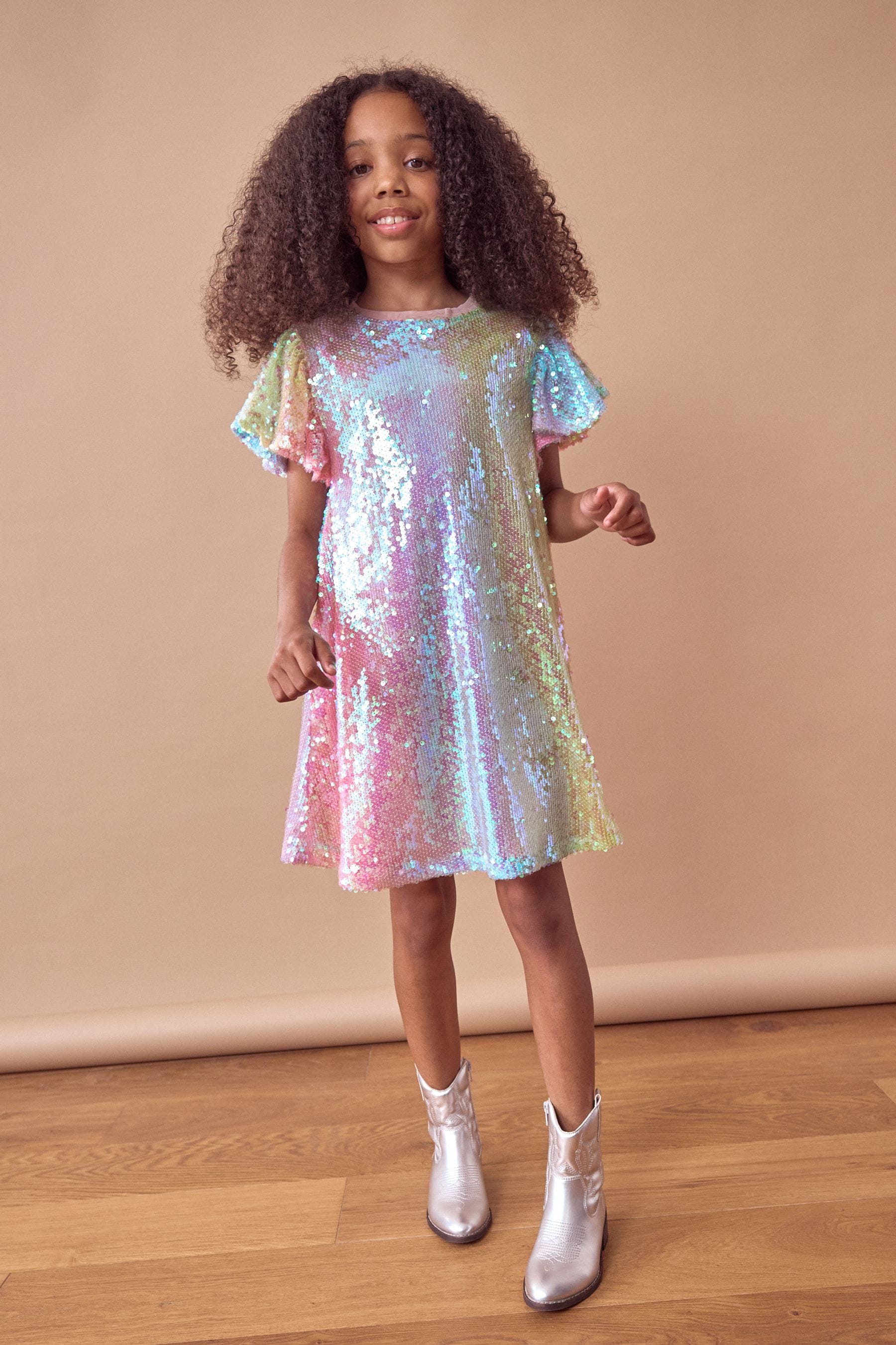 Pink/Blue/Green Rainbow Sequin Sparkle Party Dress (3-16yrs)