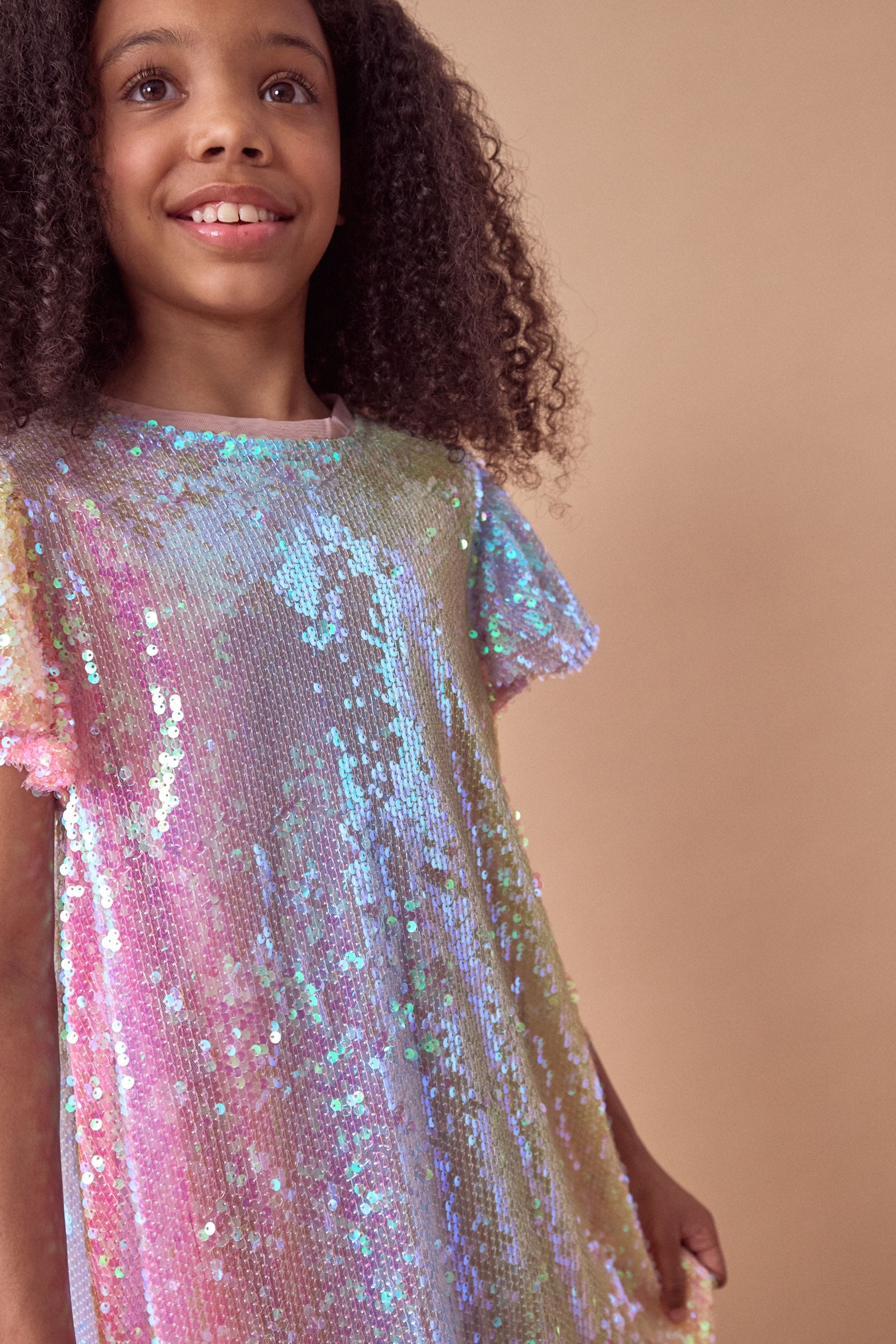 Pink/Blue/Green Rainbow Sequin Sparkle Party Dress (3-16yrs)