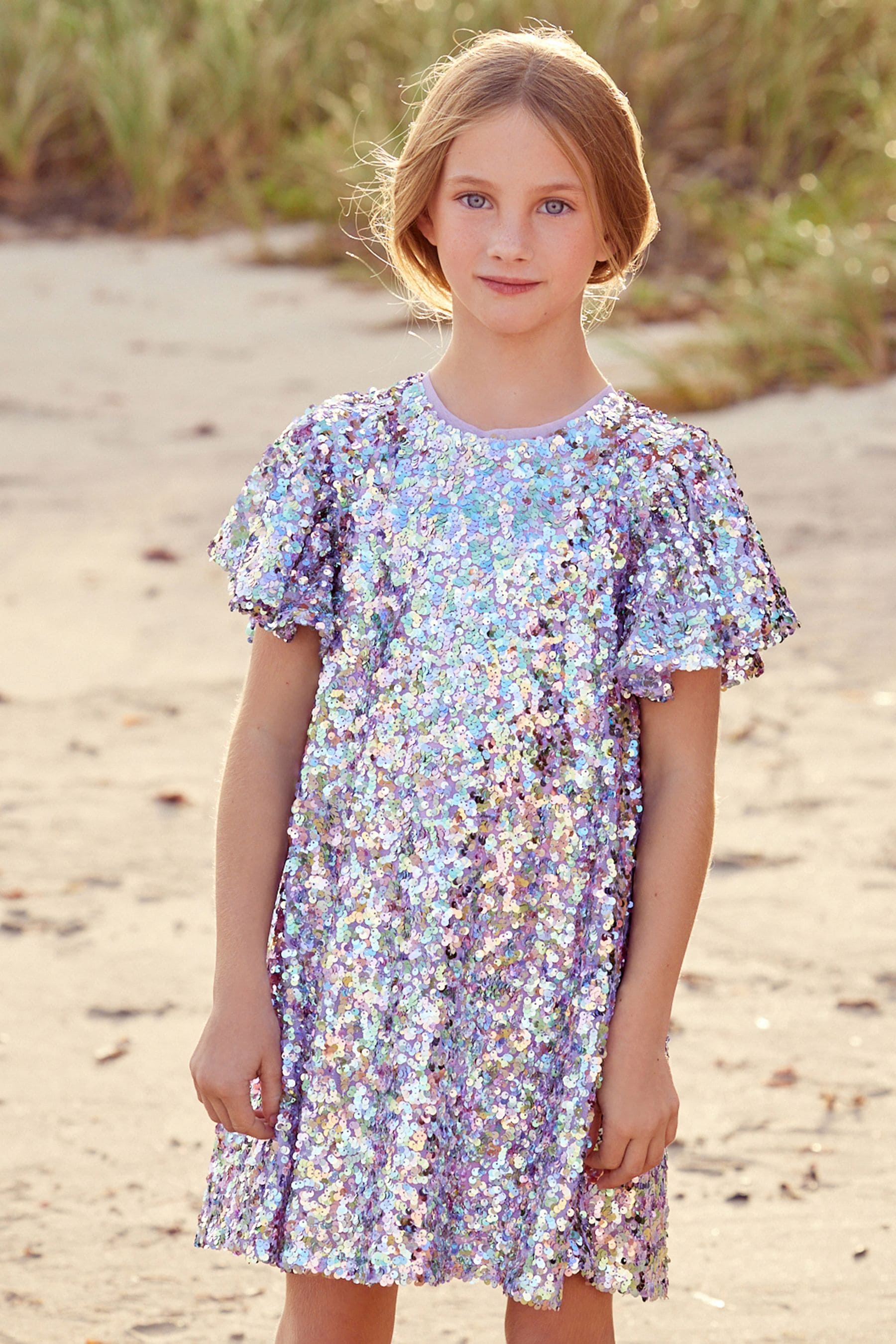 Lilac Purple/Pastel Rainbow Sequin Sparkle Party Dress (3-16yrs)