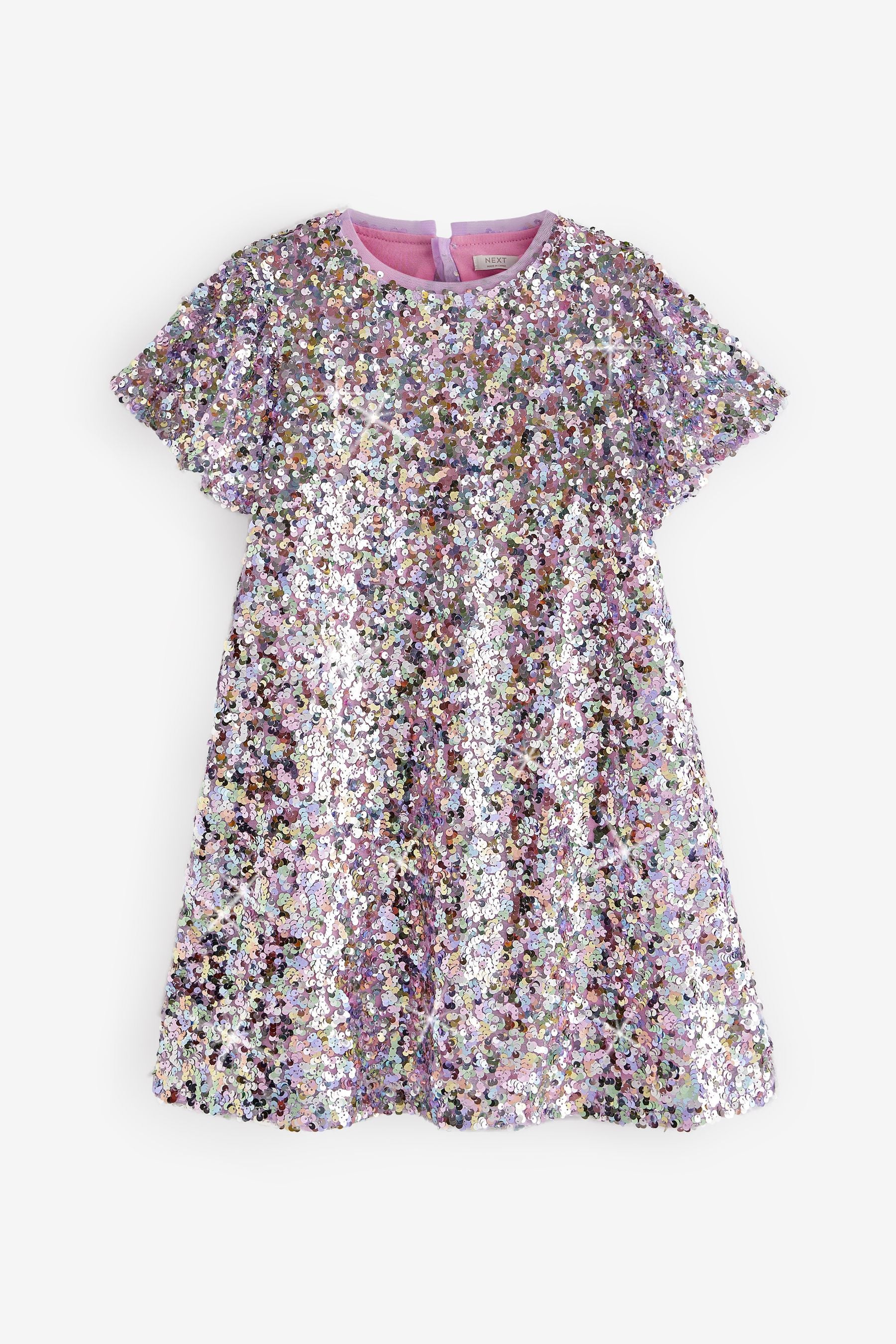 Lilac Purple/Pastel Rainbow Sequin Sparkle Party Dress (3-16yrs)