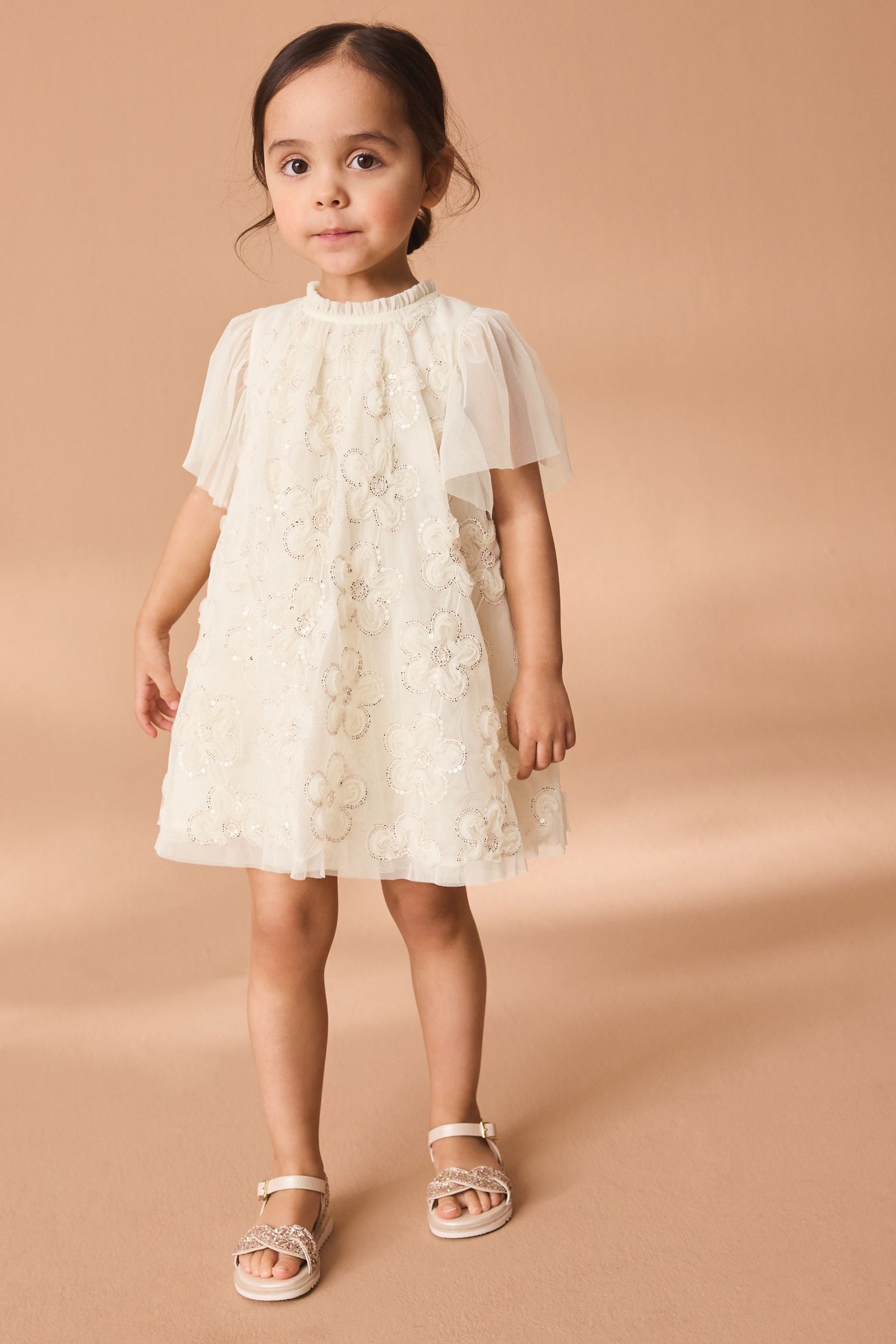 Cream Mesh Flower Dress (3mths-7yrs)