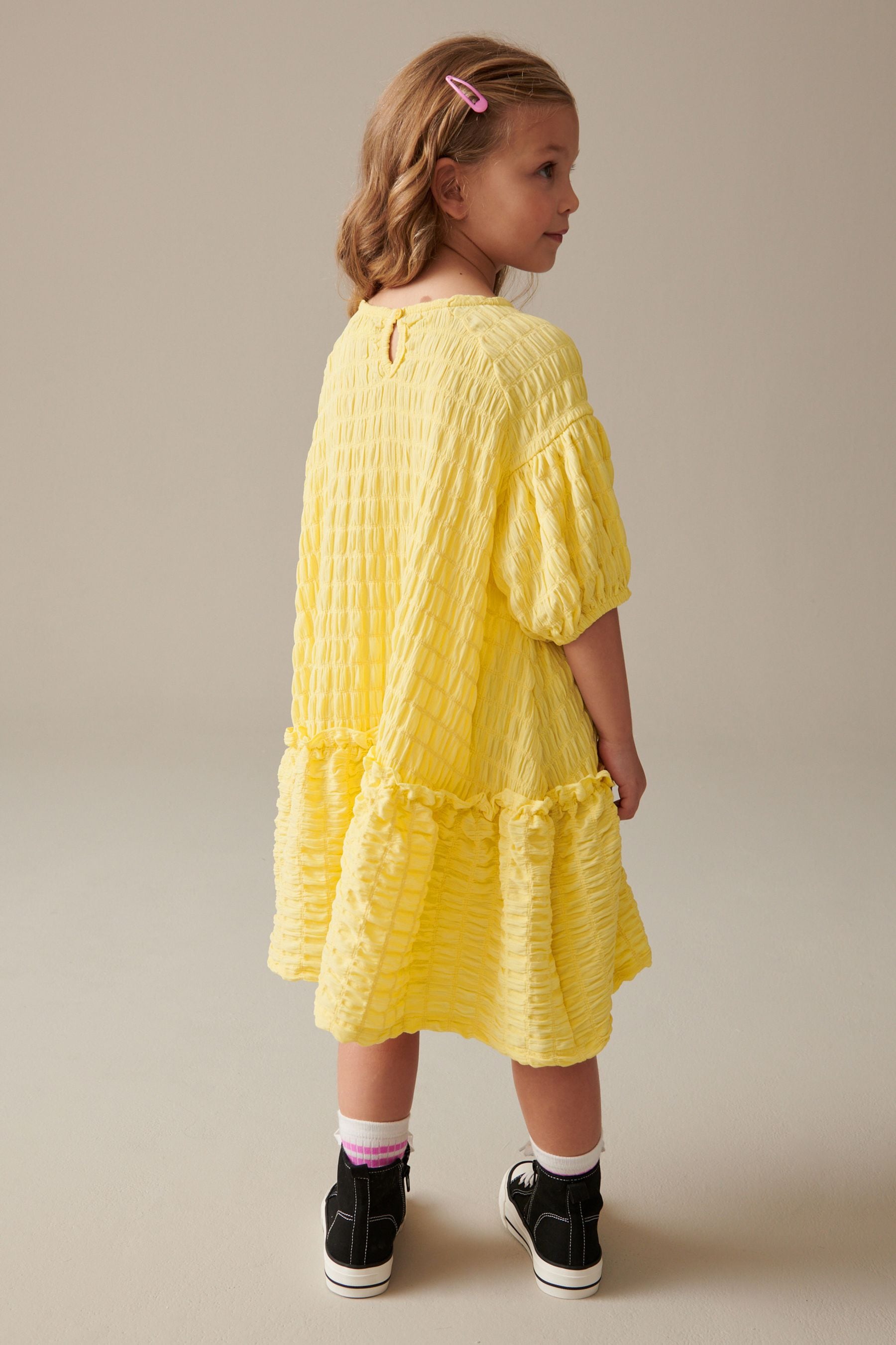 Soft Yellow 3D Texture Dress (3-16yrs)