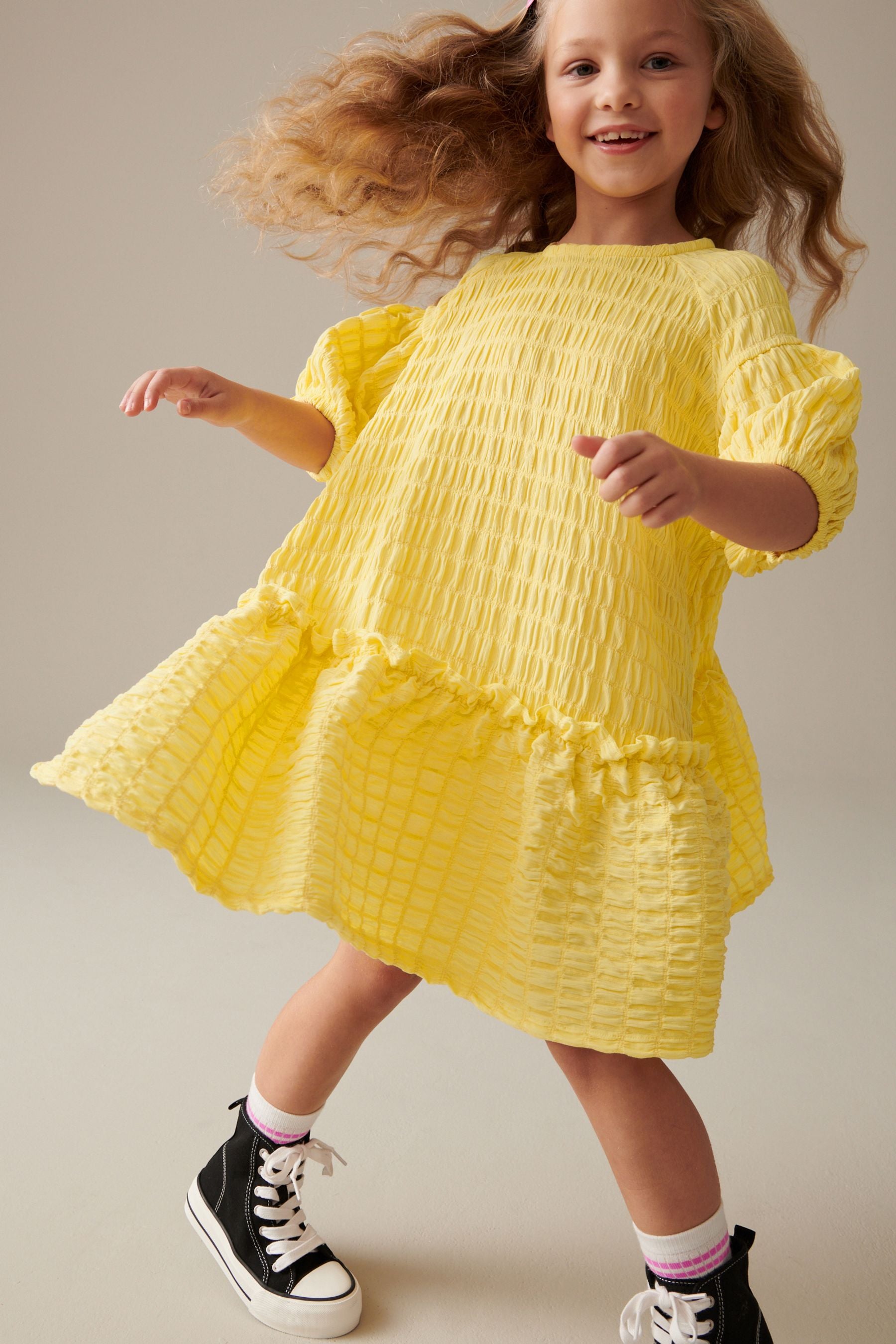 Soft Yellow 3D Texture Dress (3-16yrs)