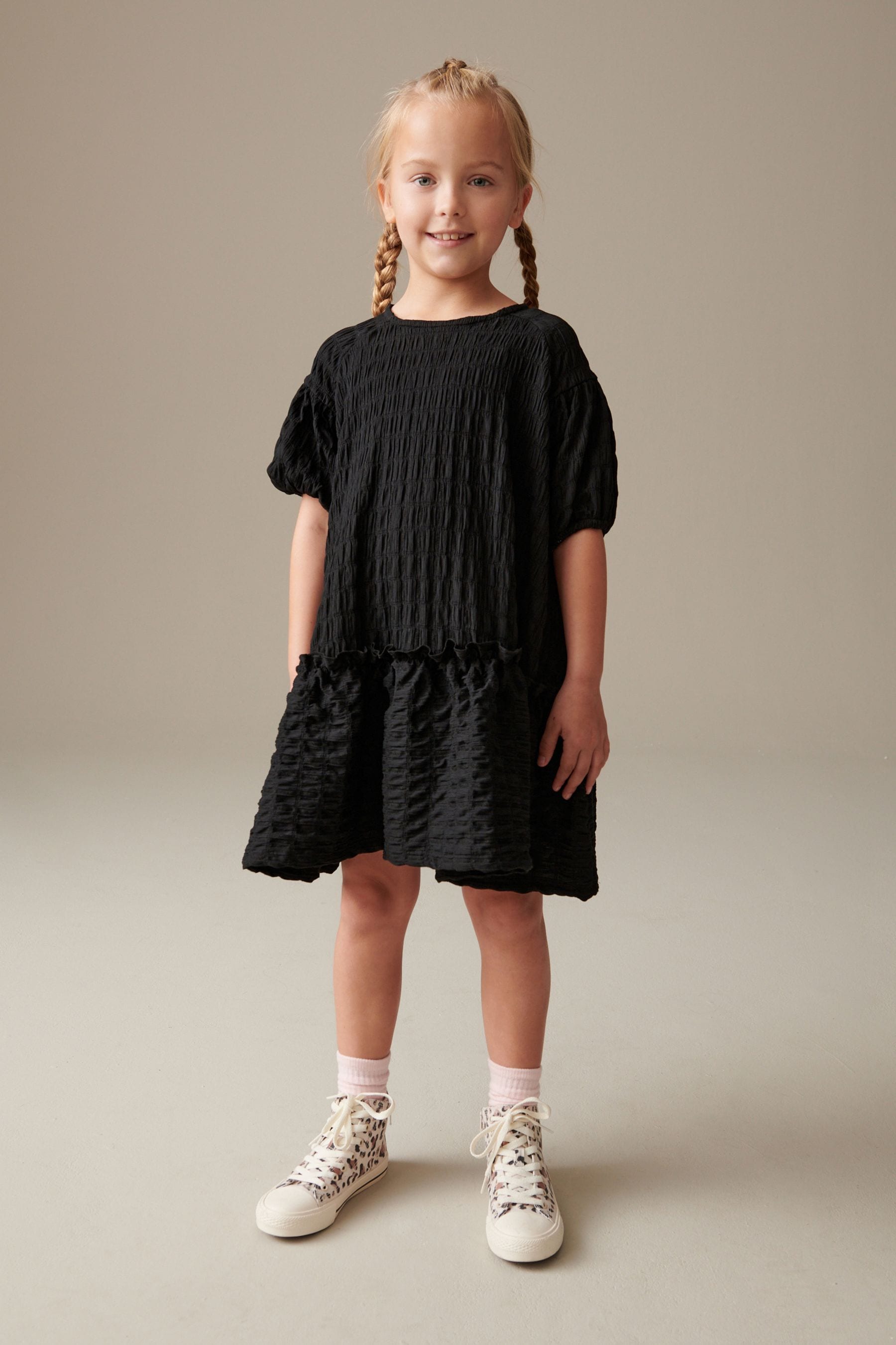 Black 3D Texture Dress (3-16yrs)