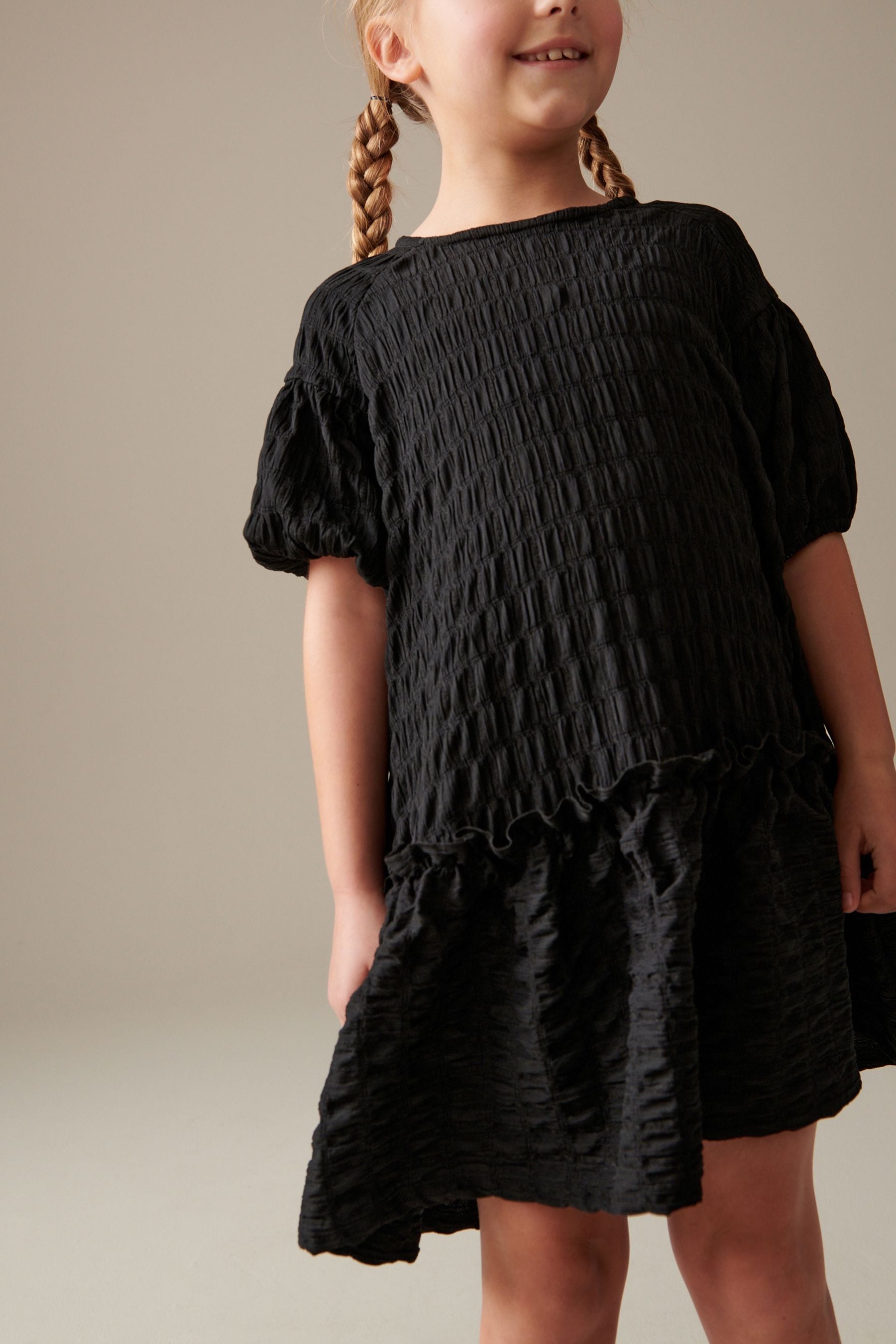 Black 3D Texture Dress (3-16yrs)