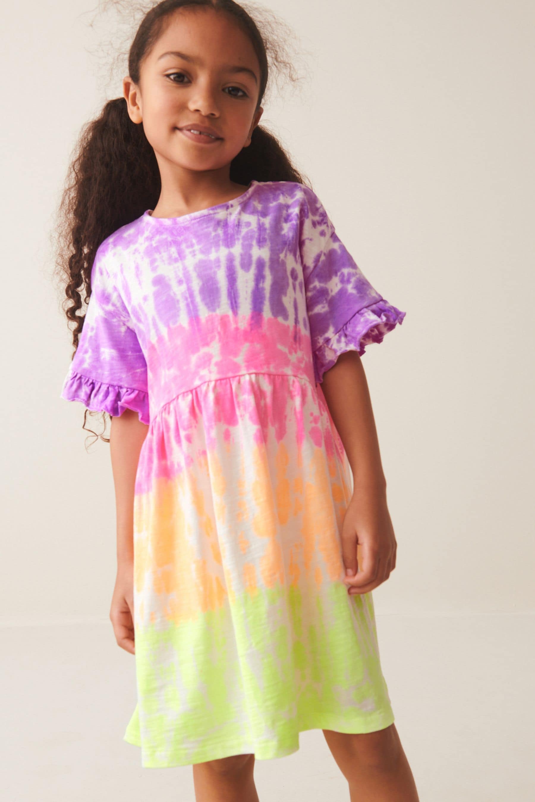 Multi Tie Dye Short Sleeve 100% Cotton Jersey Dress (3-16yrs)