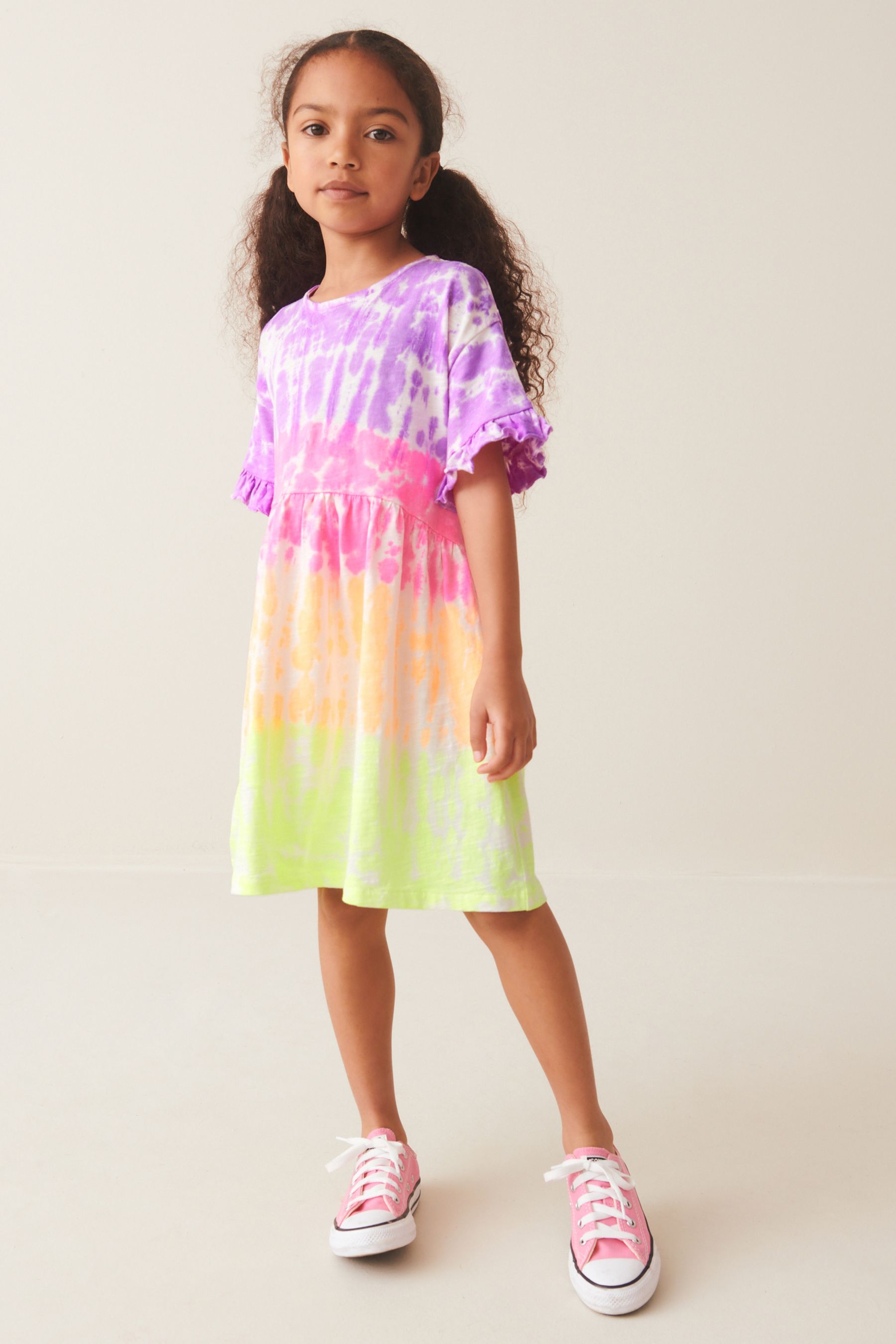 Multi Tie Dye Short Sleeve 100% Cotton Jersey Dress (3-16yrs)