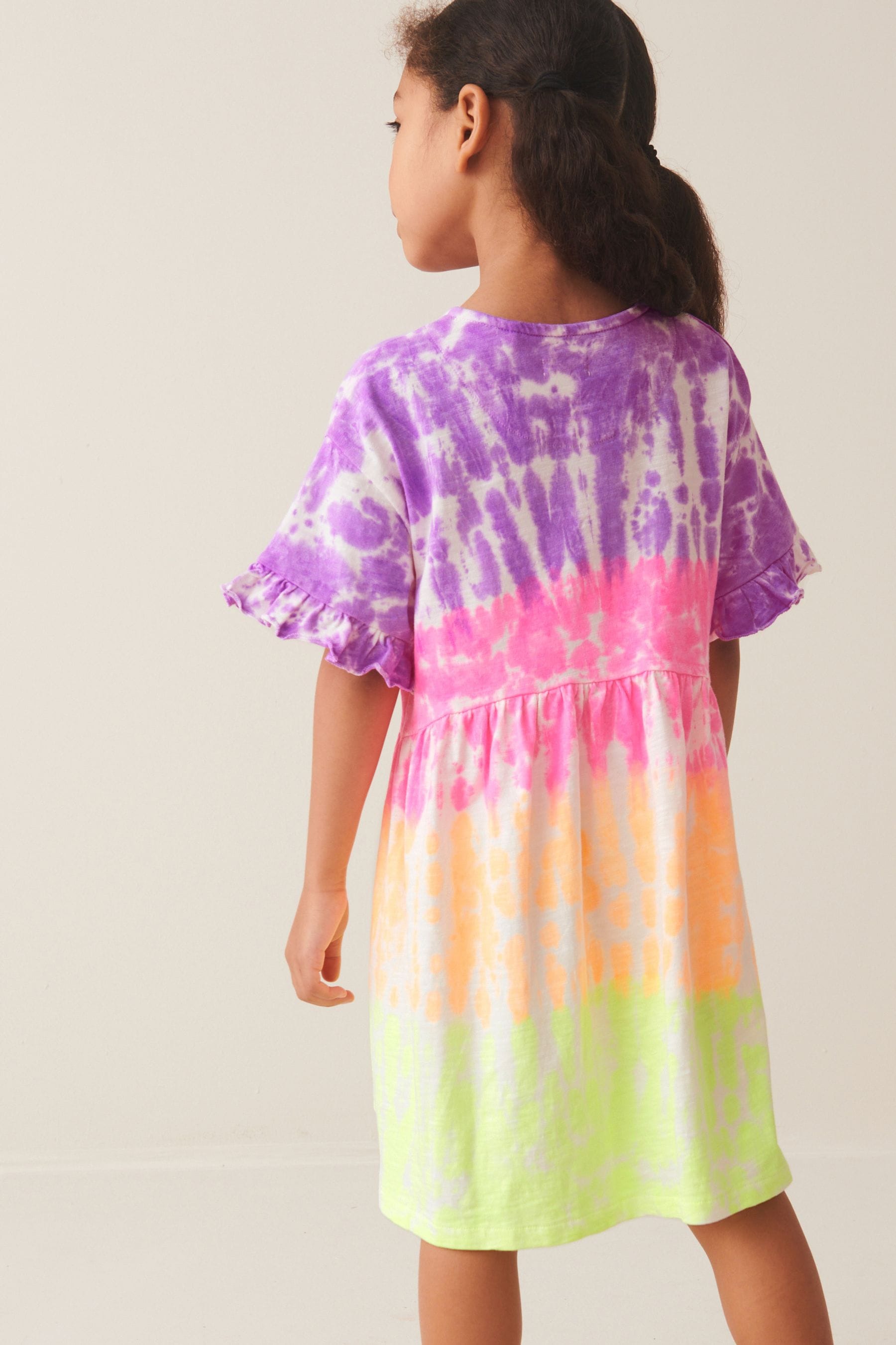 Multi Tie Dye Short Sleeve 100% Cotton Jersey Dress (3-16yrs)