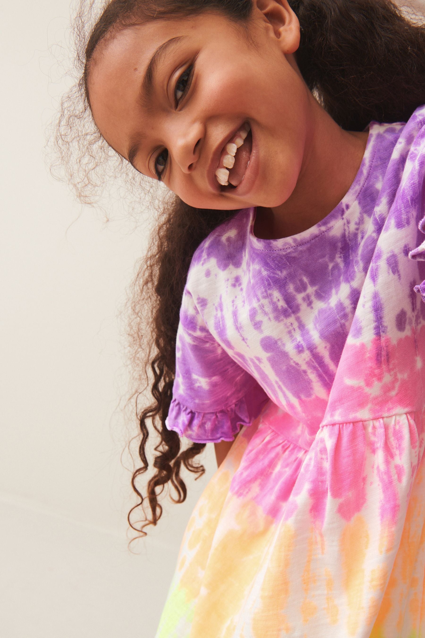 Multi Tie Dye Short Sleeve 100% Cotton Jersey Dress (3-16yrs)