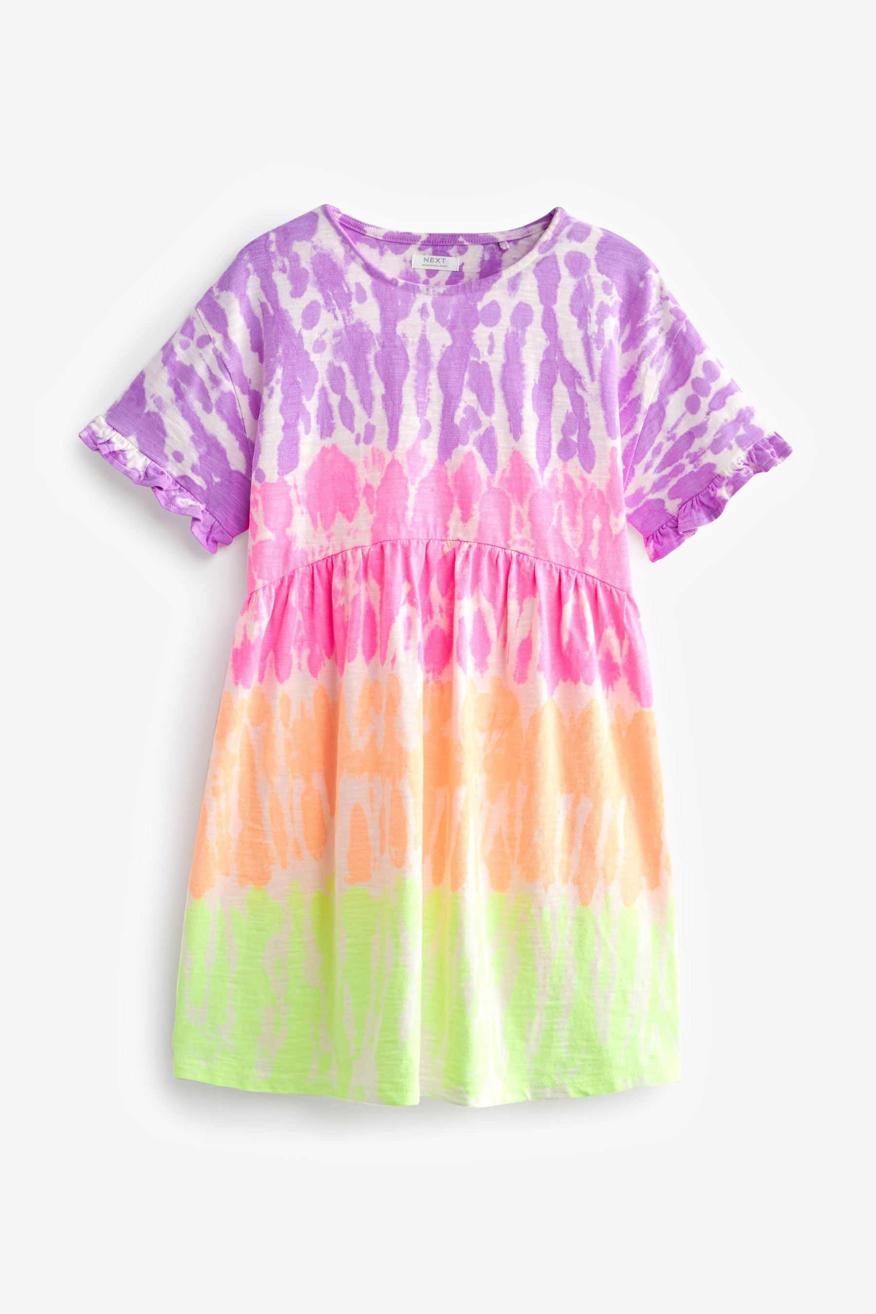 Multi Tie Dye Short Sleeve 100% Cotton Jersey Dress (3-16yrs)