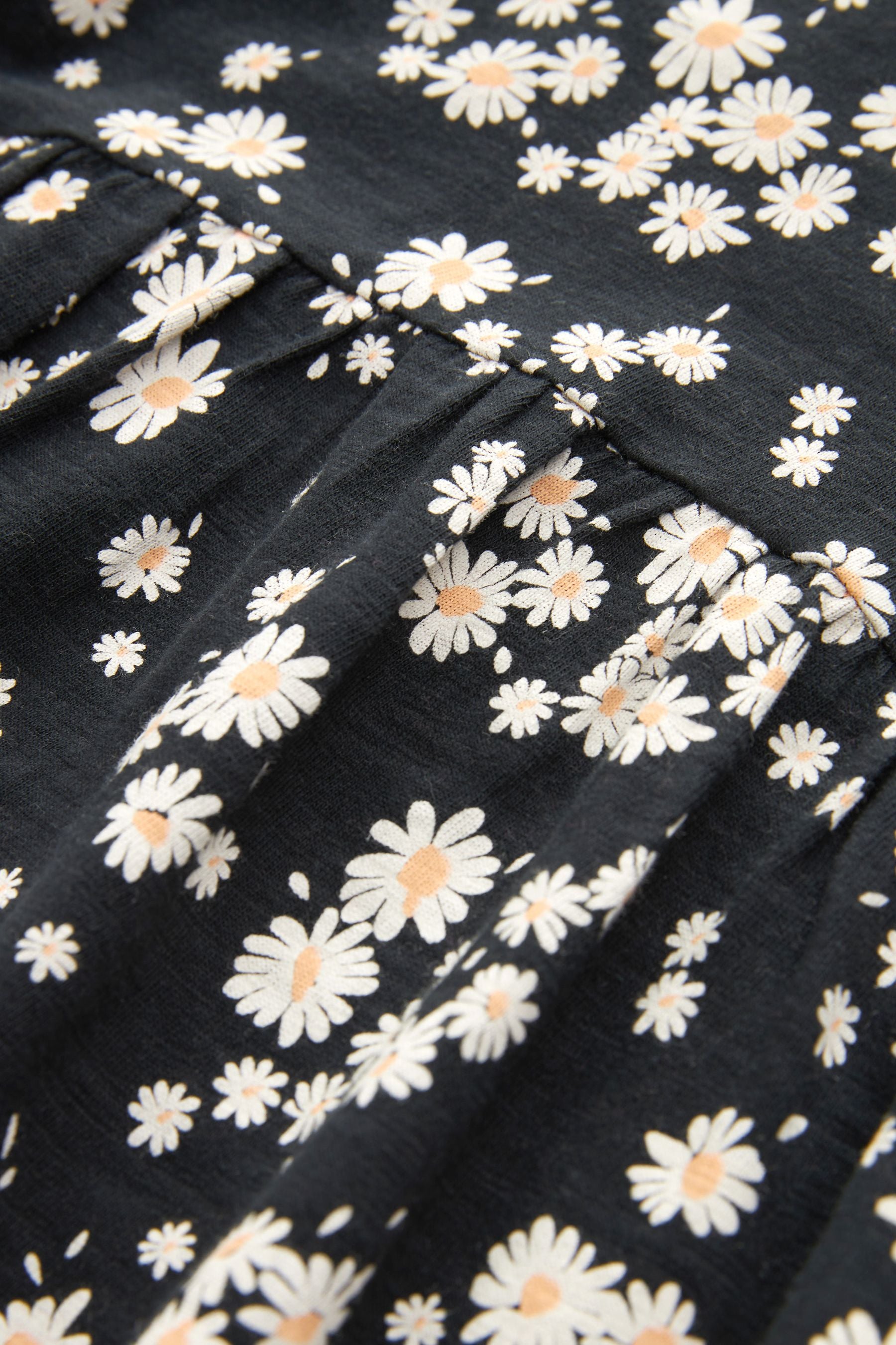 Black Daisy Print Short Sleeve Cotton Jersey Dress (3-16yrs)