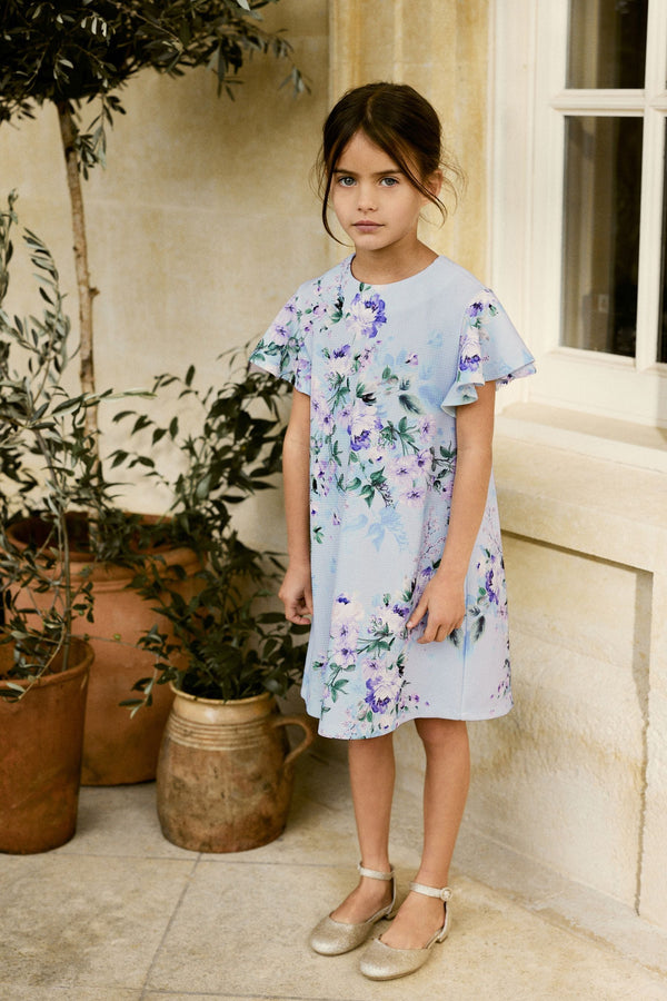 Blue Floral Print Ocassion Dress (1.5-16yrs)