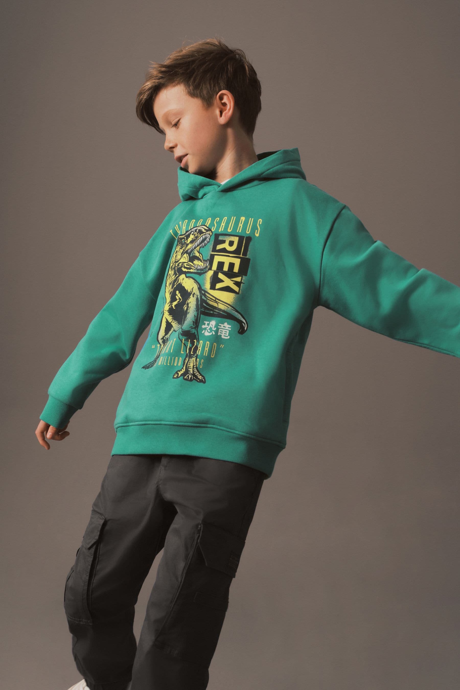 Teal Green Dinosaur Graphic Hoodie (3-16yrs)