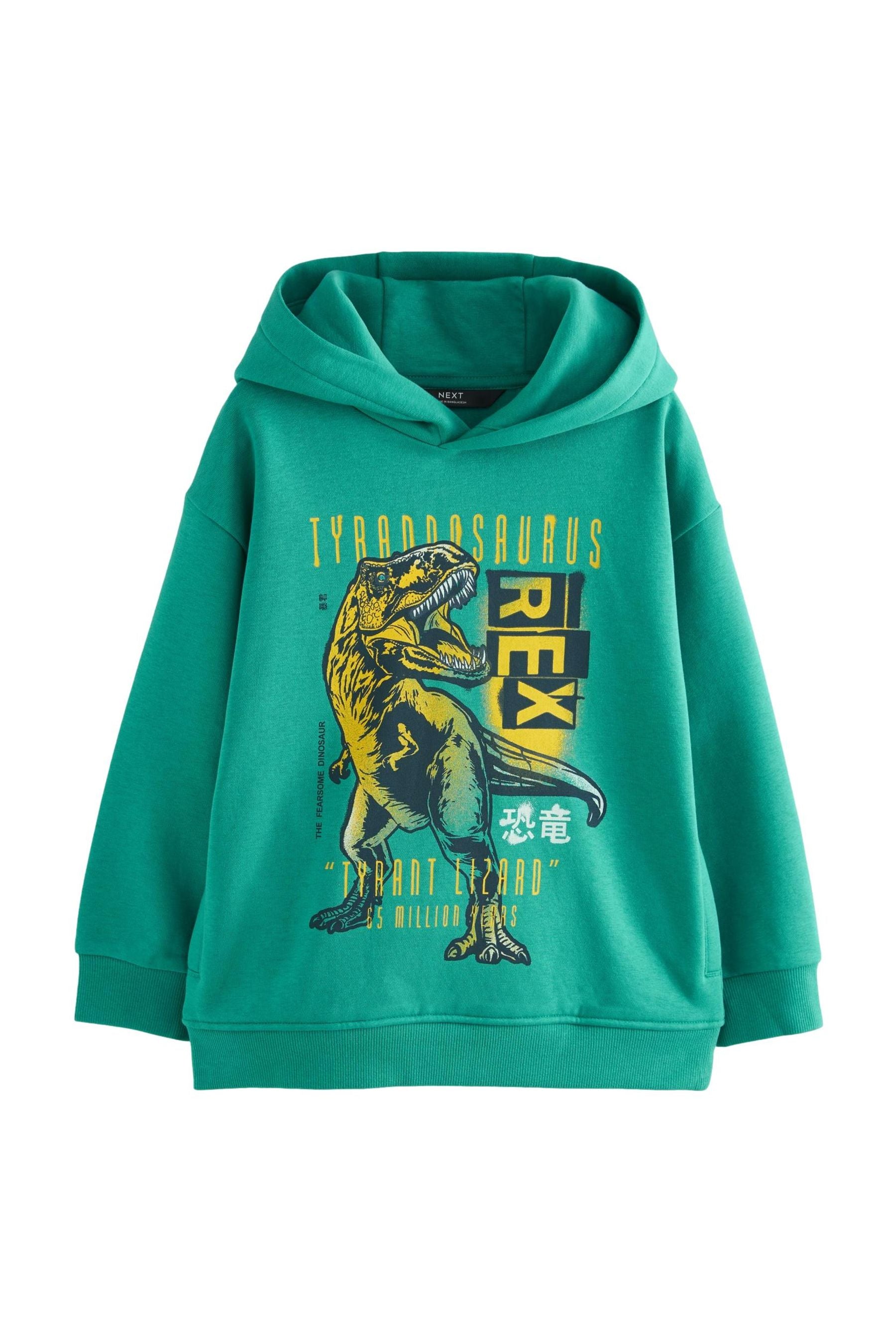 Teal Green Dinosaur Graphic Hoodie (3-16yrs)