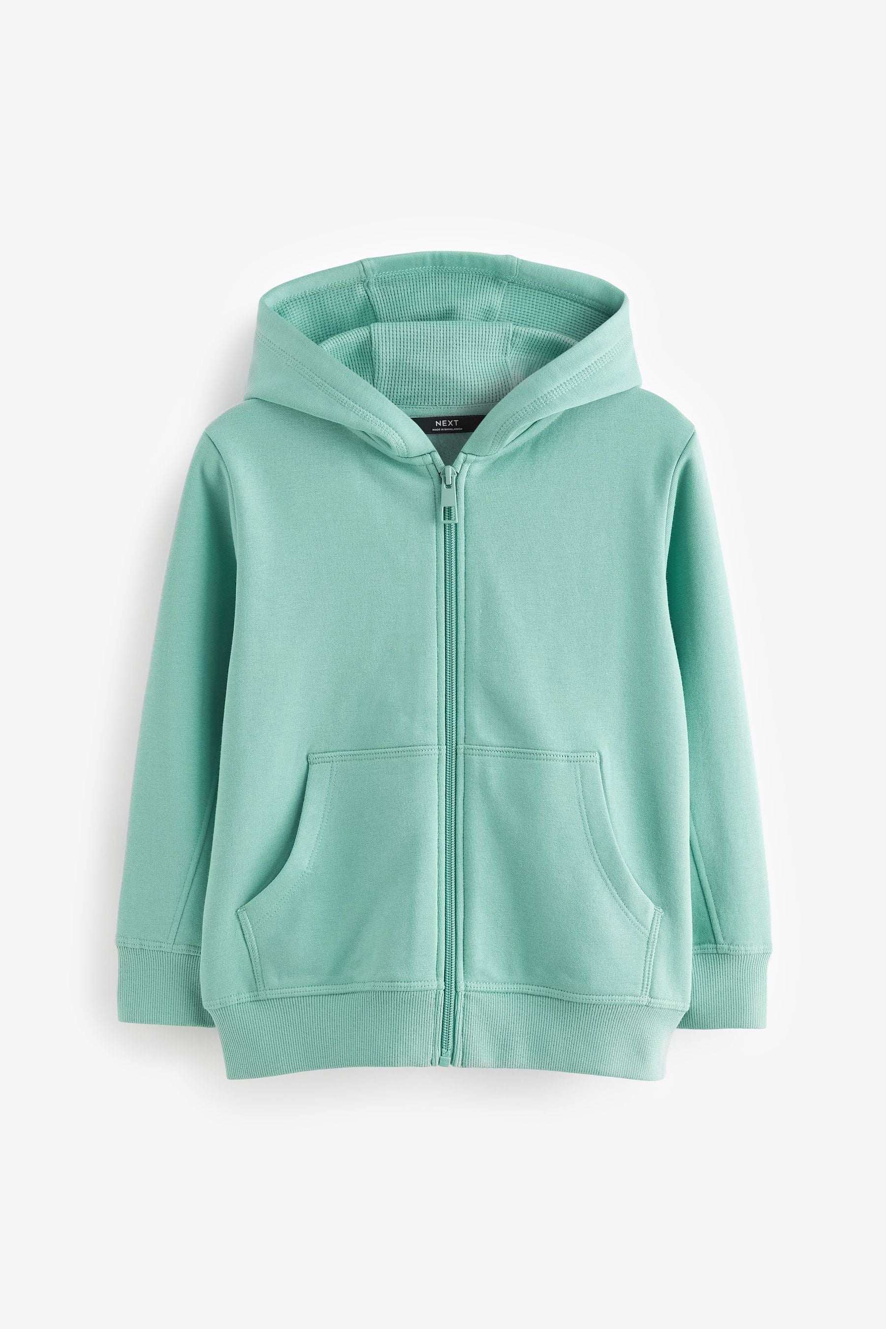 Mineral Green Plain Zip Through Hoodie (3-16yrs)