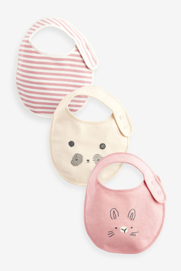 Pink Faces Baby 100% Cotton Bibs 3 Pack