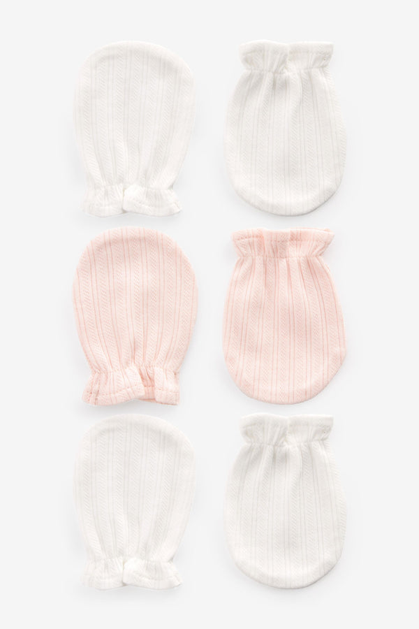 Pink/White Pointelle Baby Scratch Mitts 3 Pack