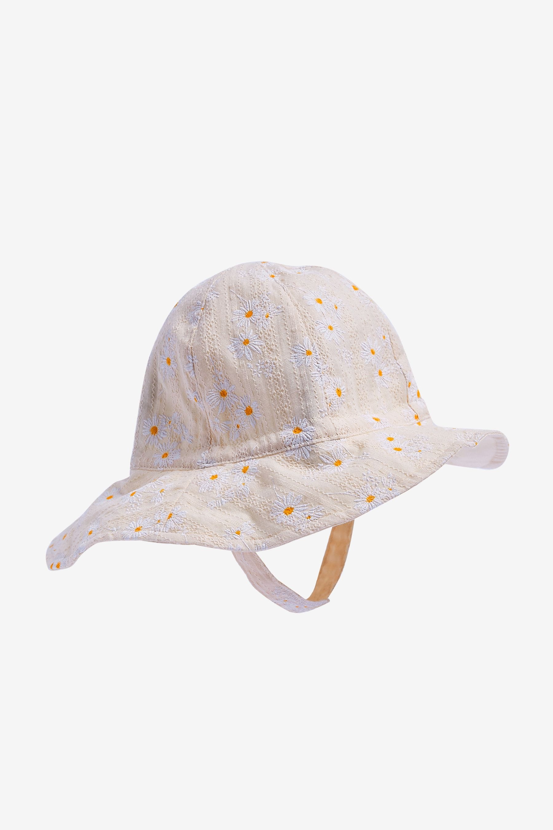 Cream Daisy Baby Wide Brim Bucket Hat (0mths-2yrs)