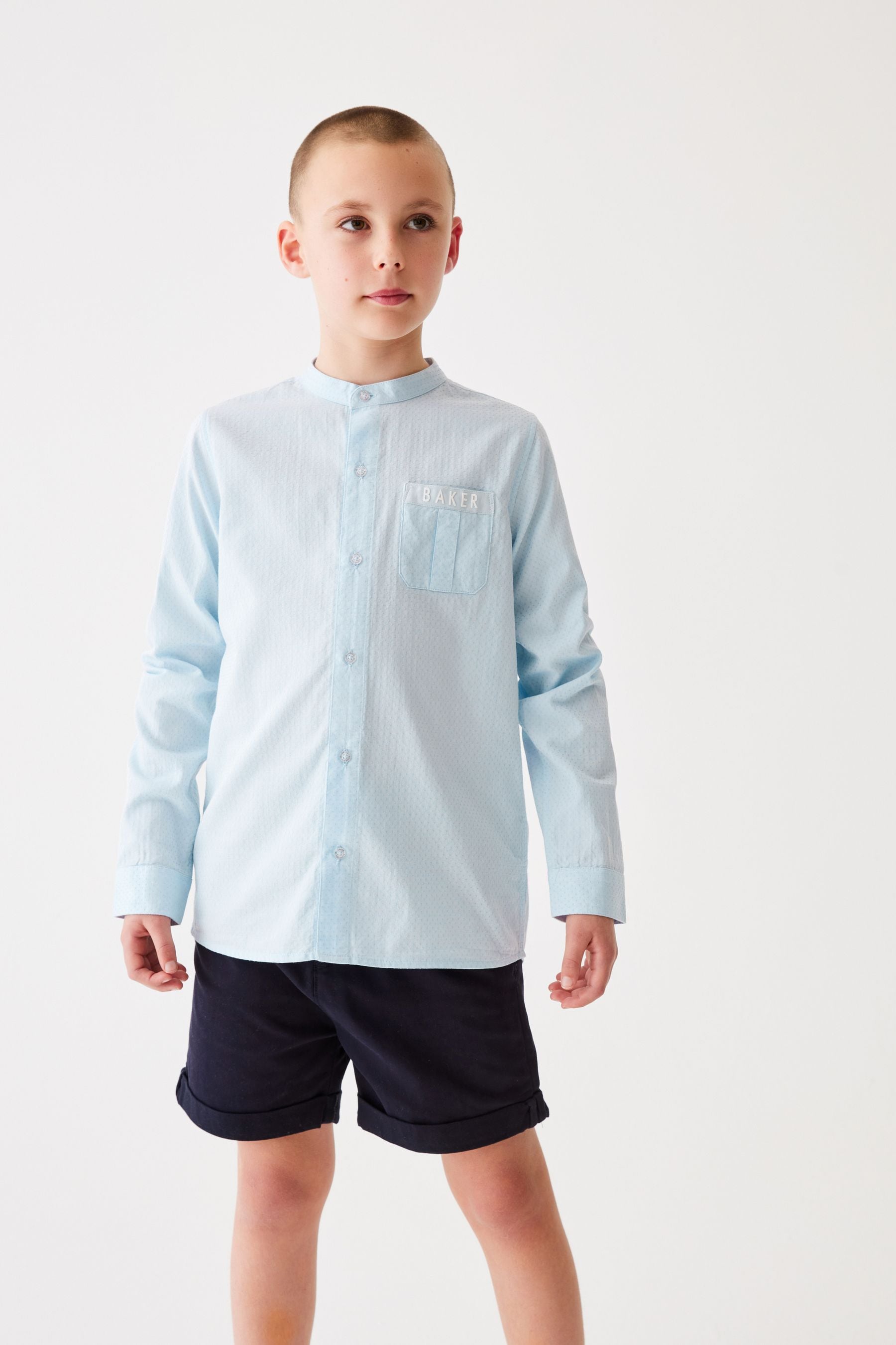 Baker by Ted Baker Blue Dobby Grandad Shirt