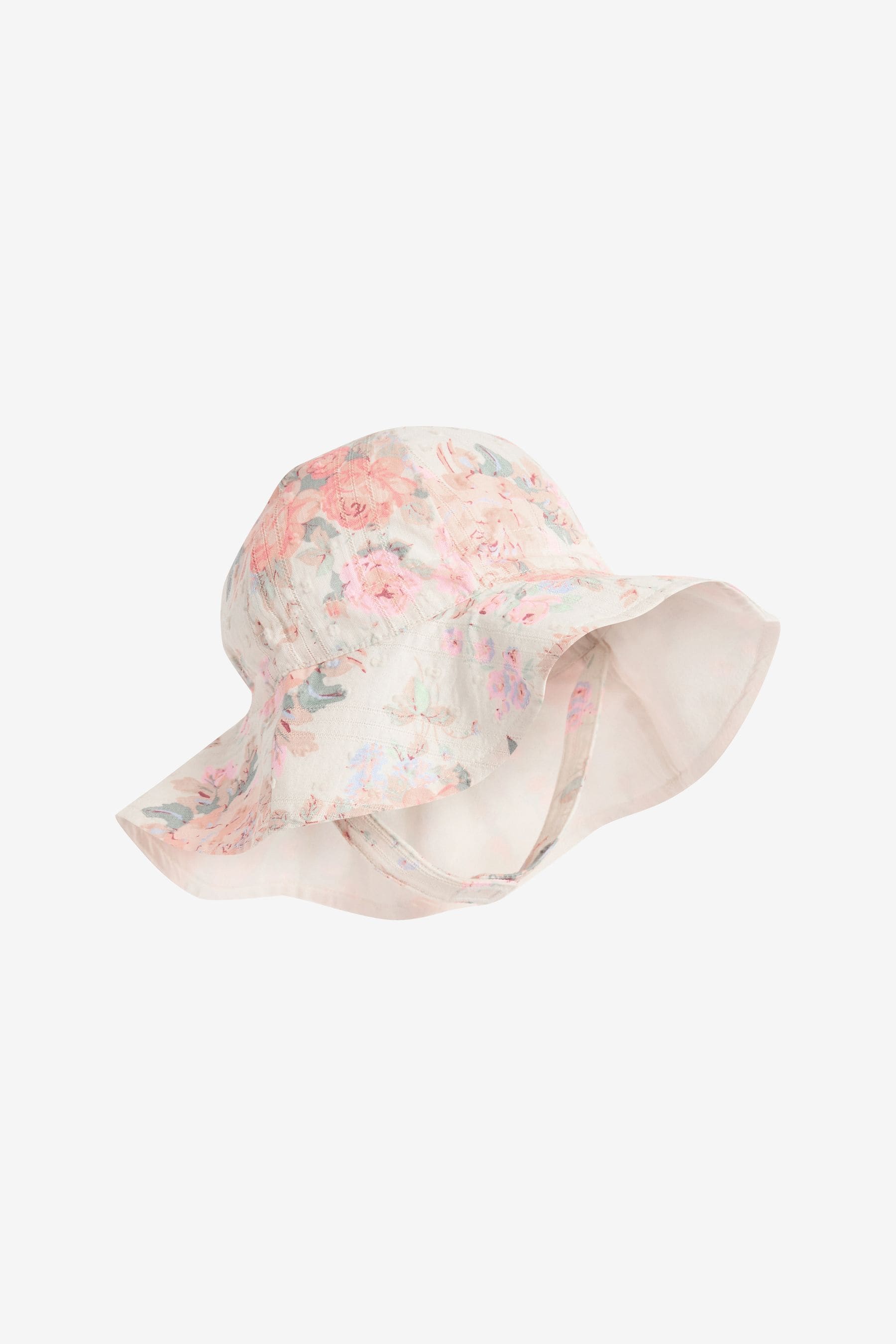 Pink Floral Baby Wide Brim Bucket Hat (0mths-2yrs)