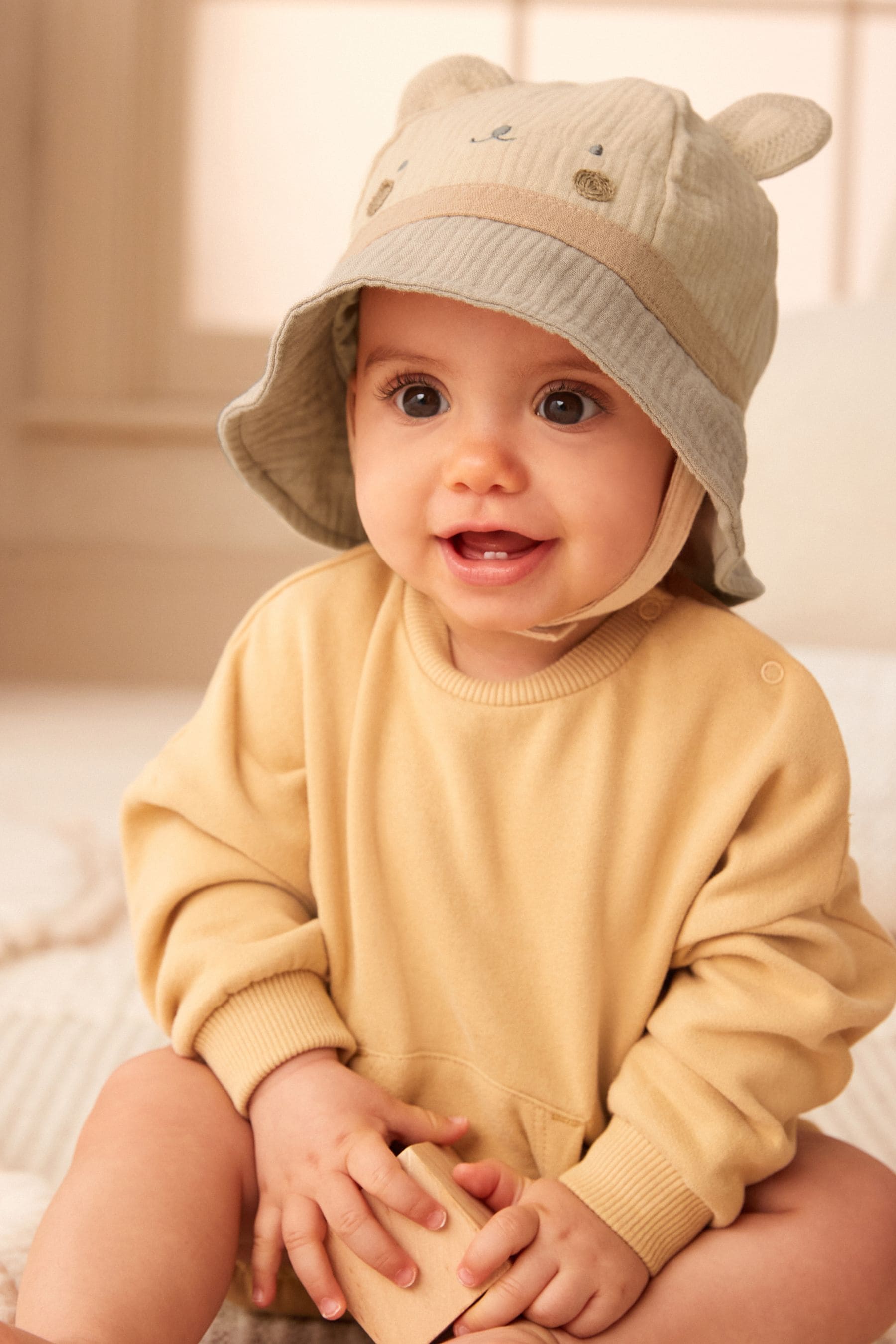 Neutral Bear Bucket Baby Hat